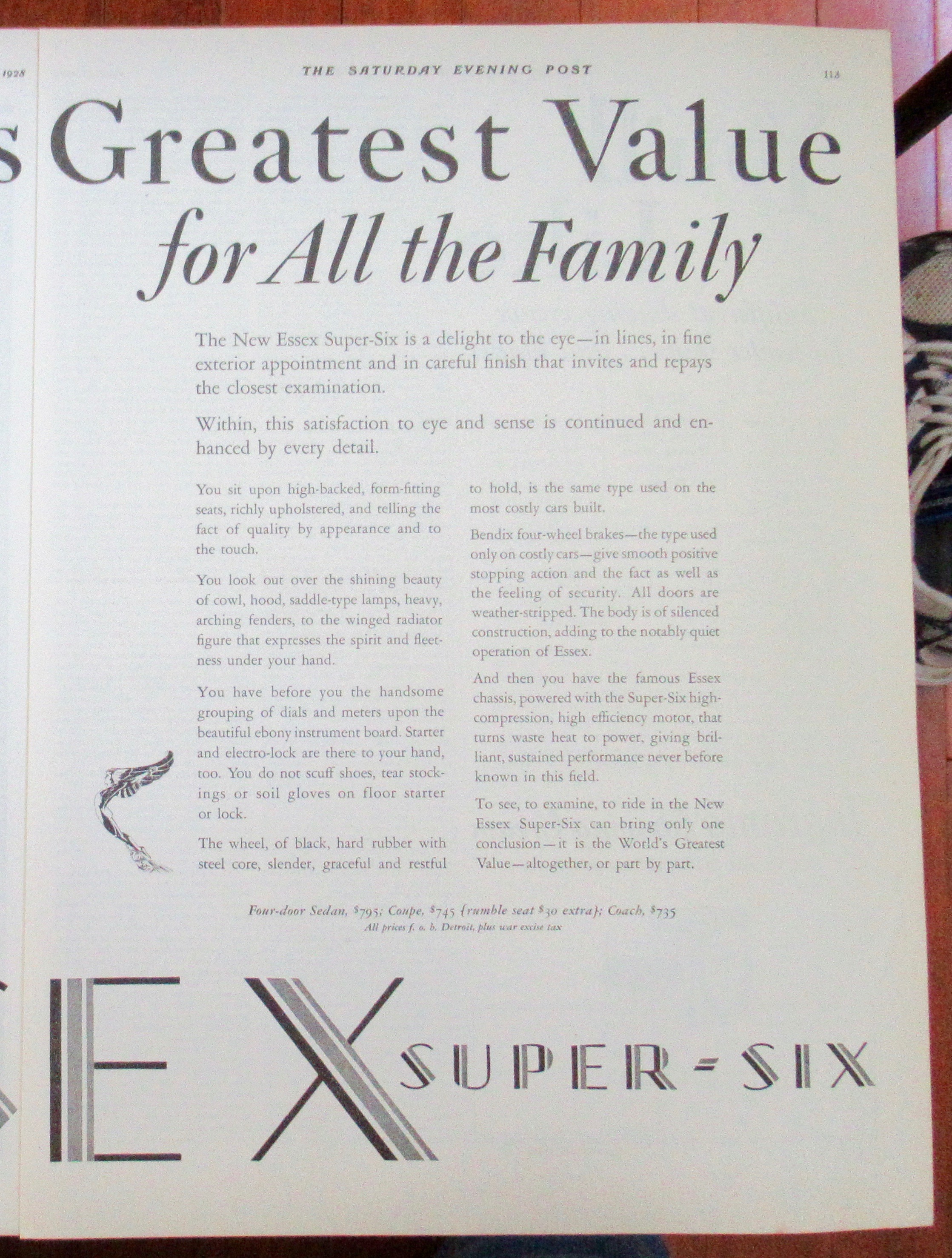 1928 Essex Automobile with the Essex 4 Door Sedan