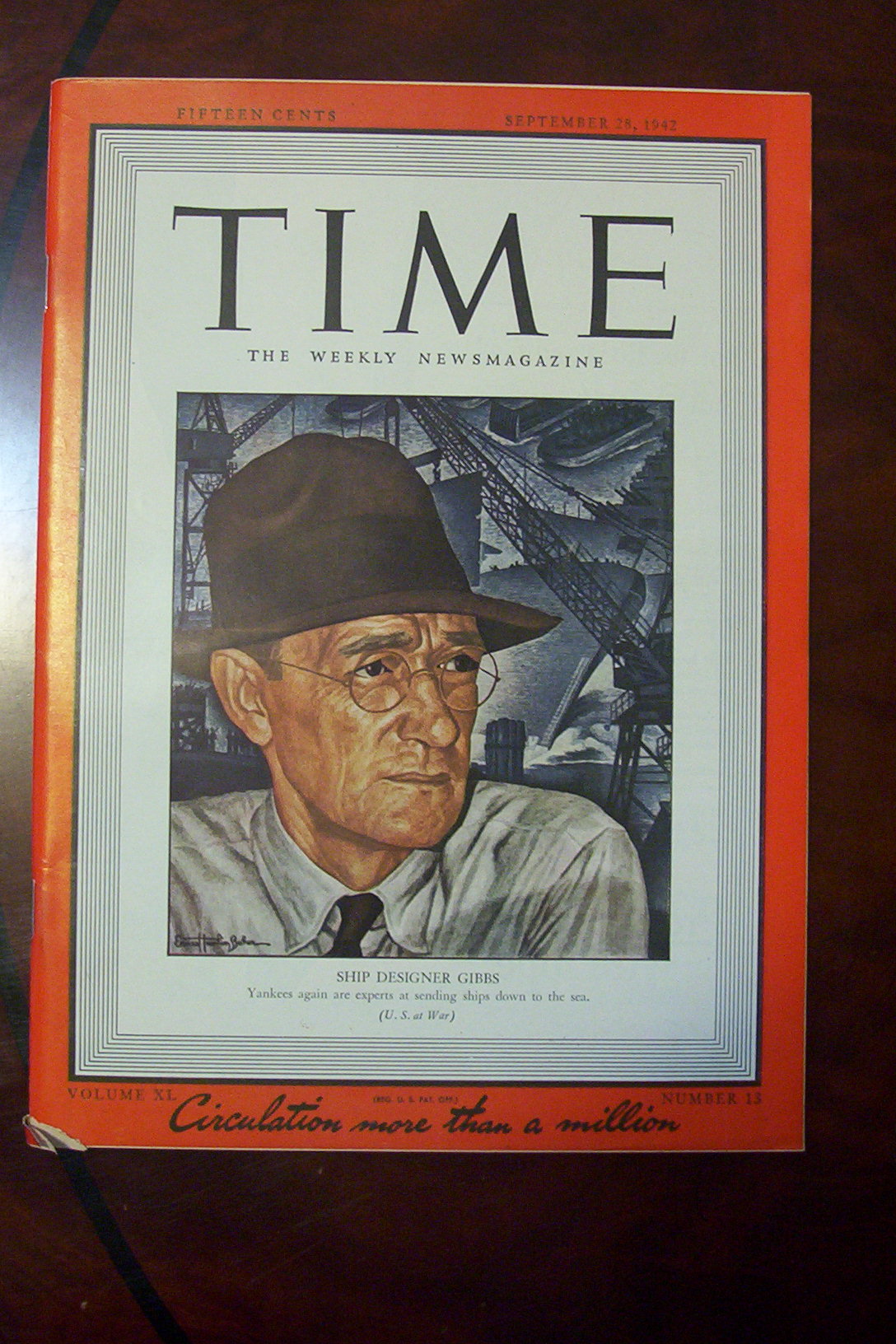 Time Magazine -September 28, 1942- Ship Designer Gibbs