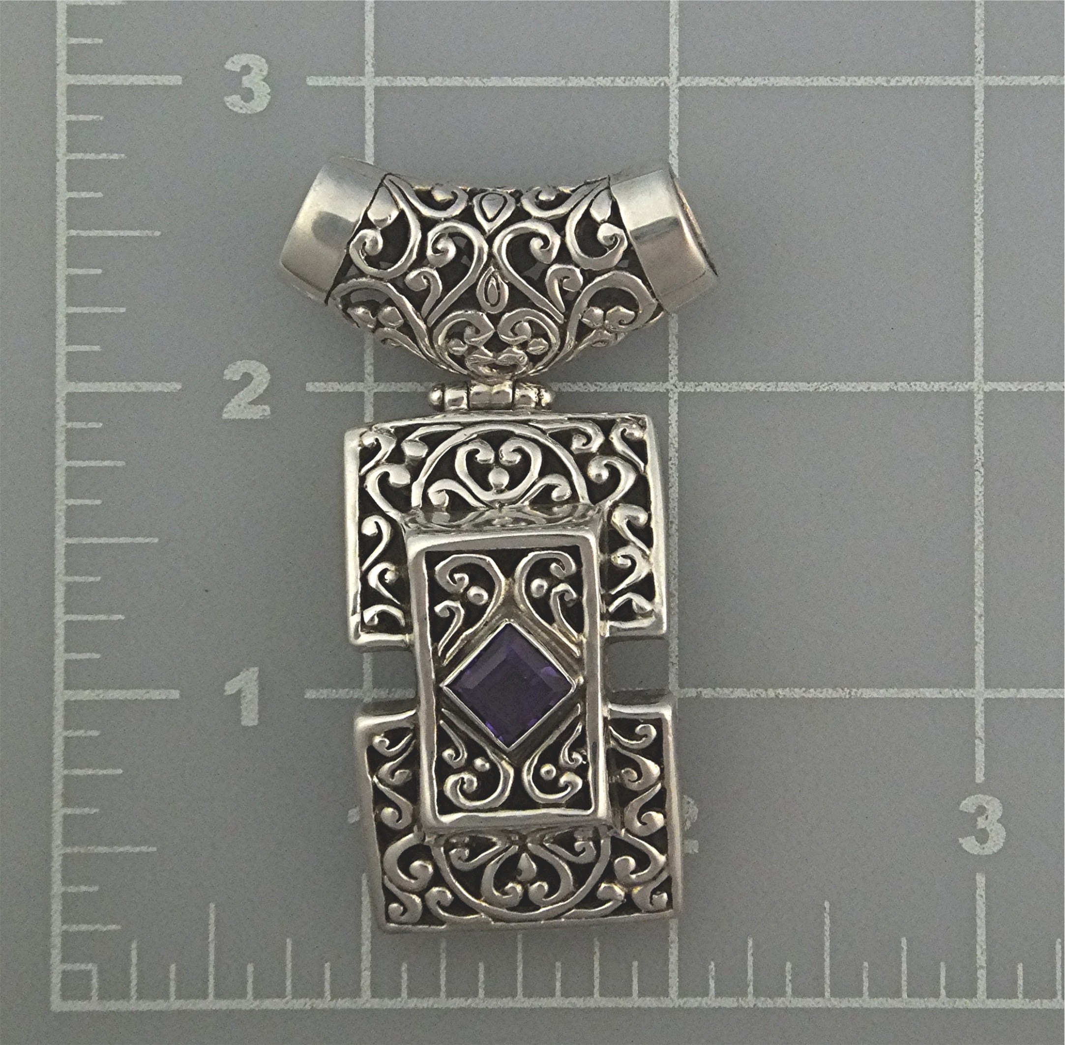Pendant Sterling Silver Amethyst Filgree Bali