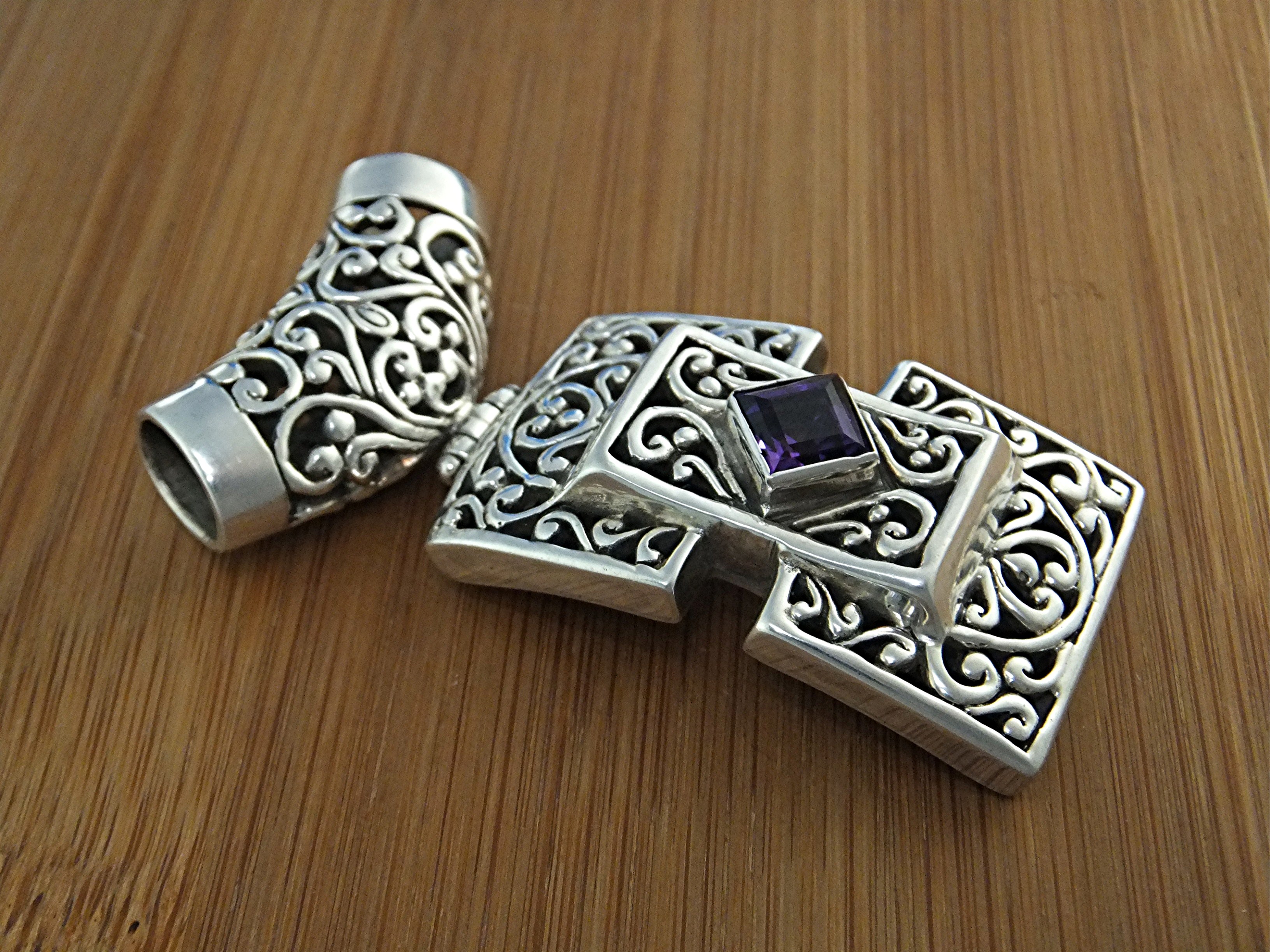Pendant Sterling Silver Amethyst Filgree Bali