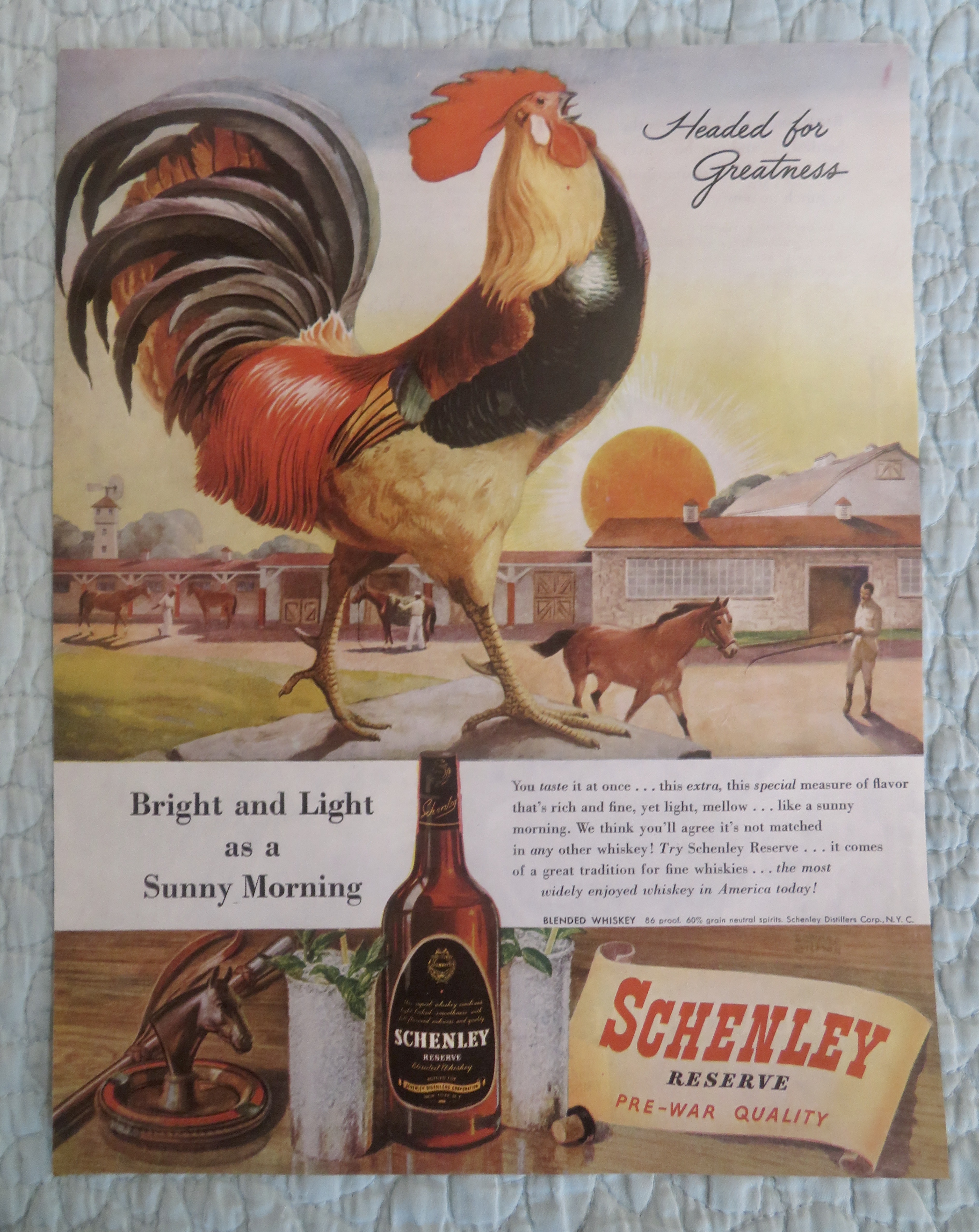1945 Schenley Whiskey with Rooster Crowing