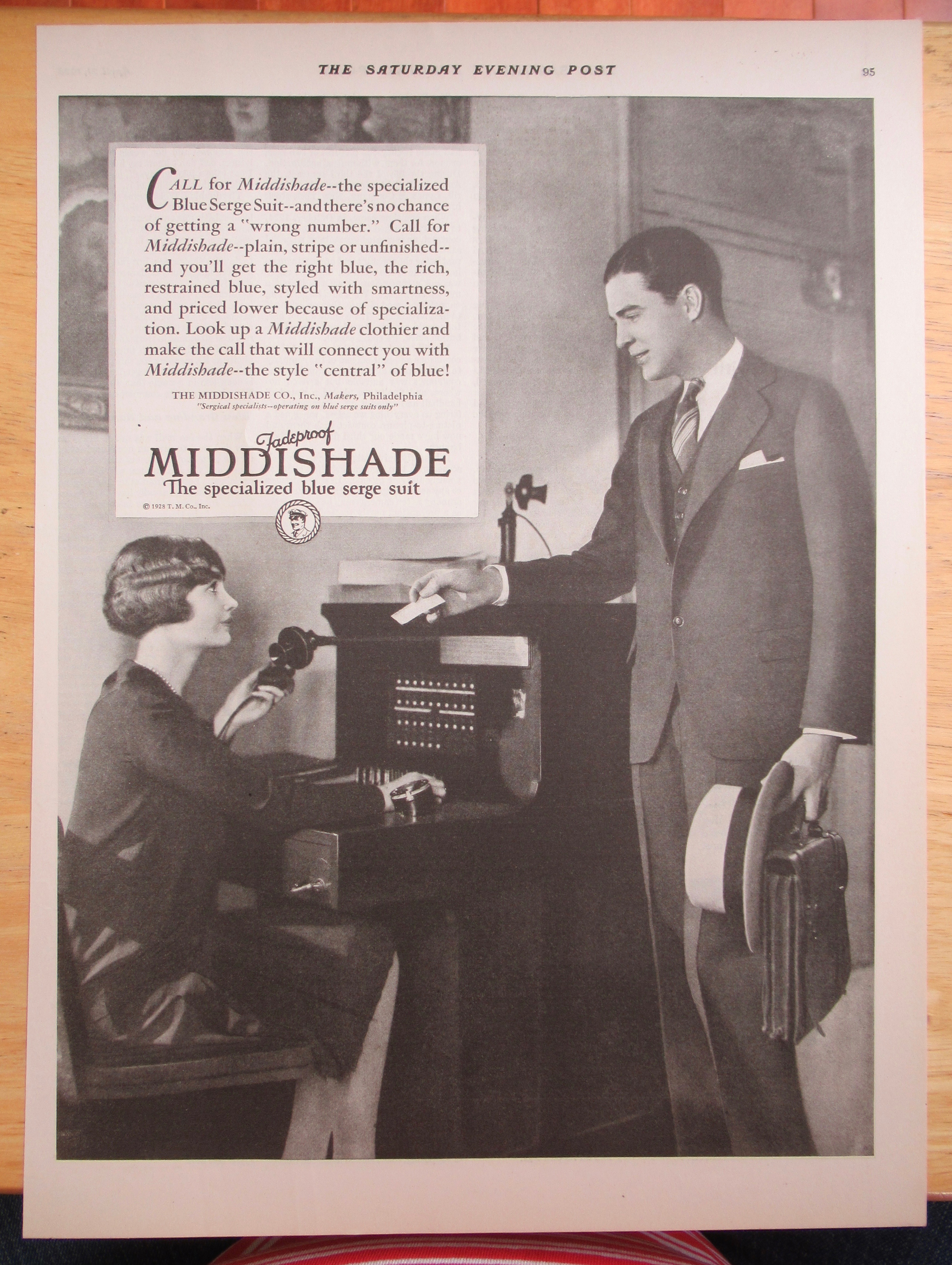 1928 Fadeproof Middishade Suit with the Blue Serge Suit