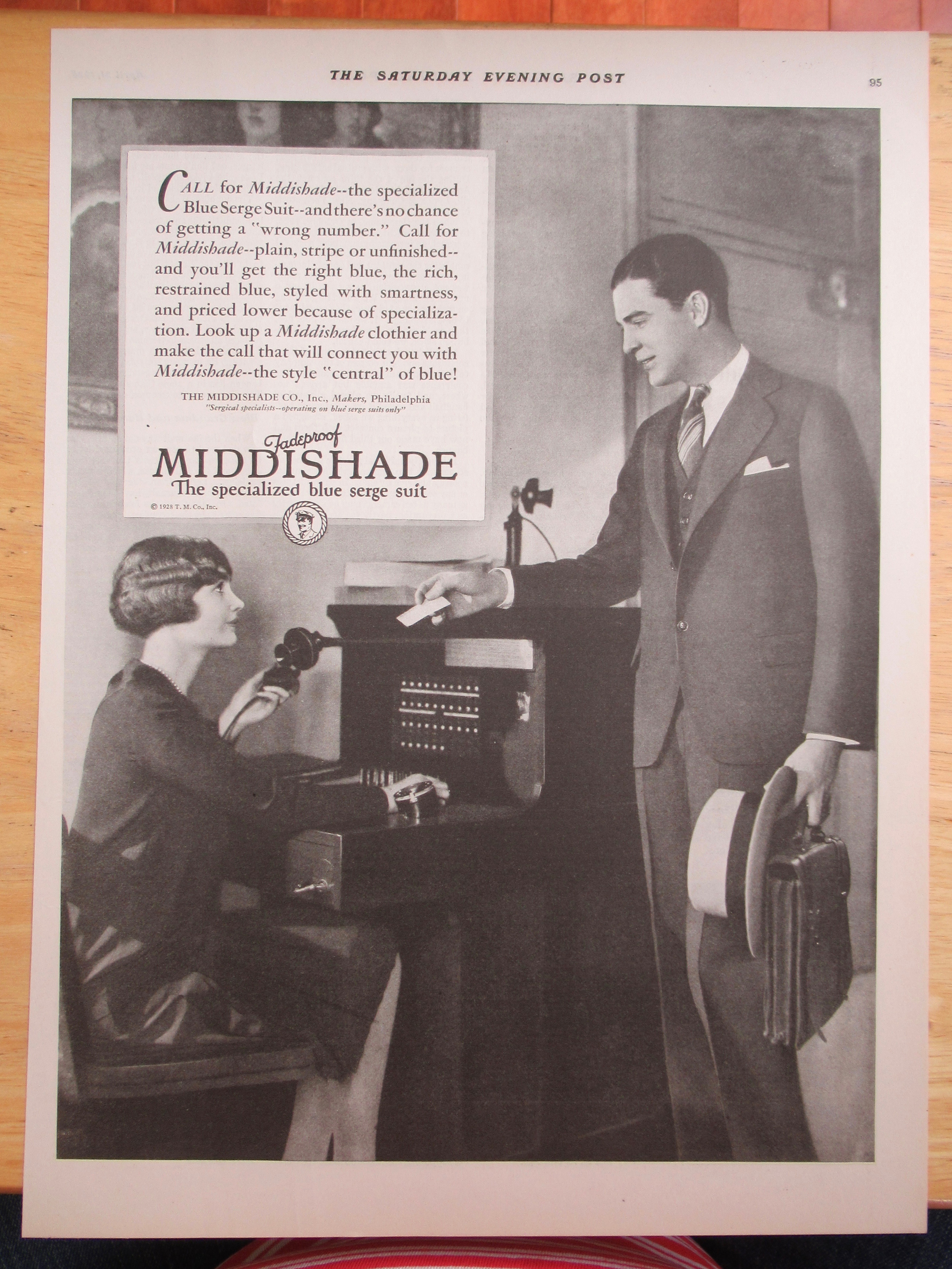 1928 Fadeproof Middishade Suit with the Blue Serge Suit