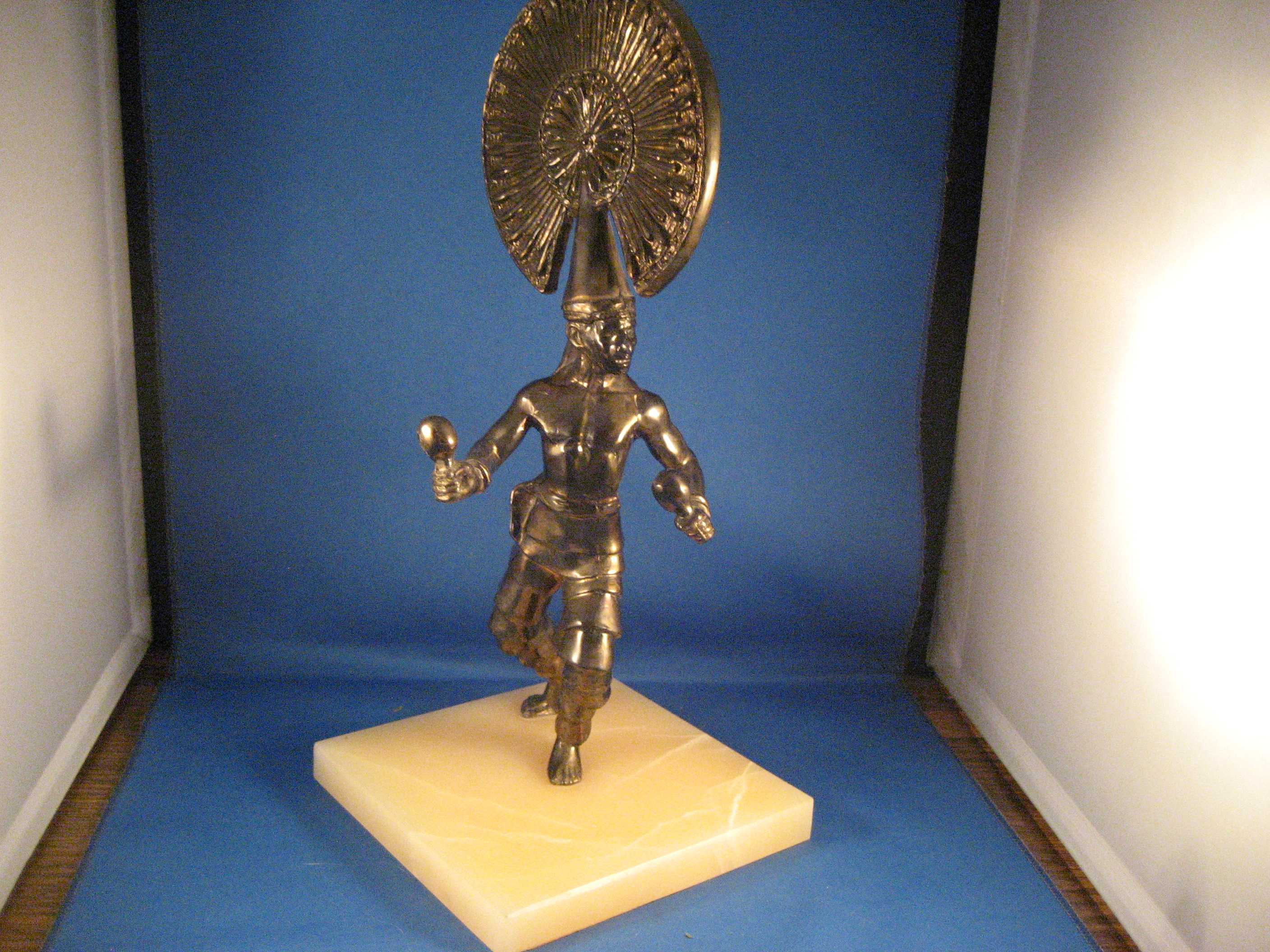 Aztec Mayan Ceremonial Bronze Metal Figurine on Onyx
