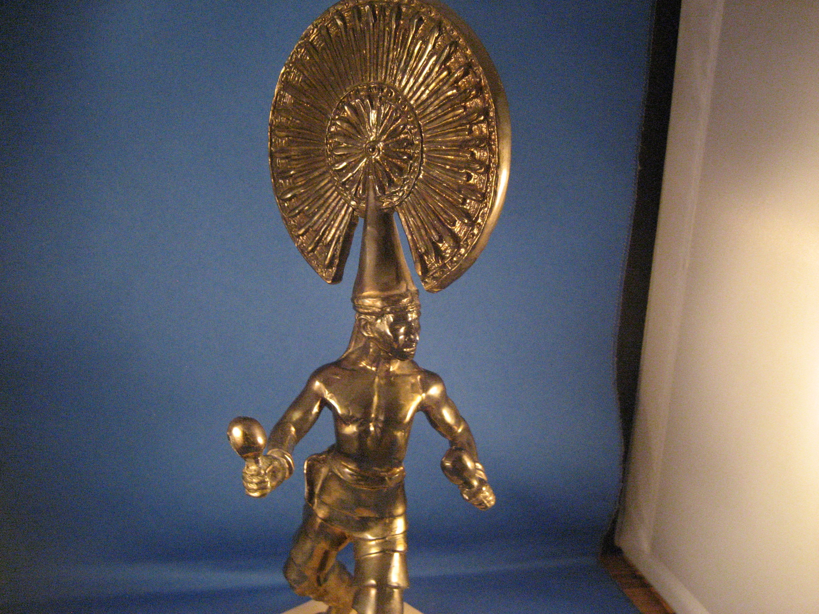 Aztec Mayan Ceremonial Bronze Metal Figurine on Onyx