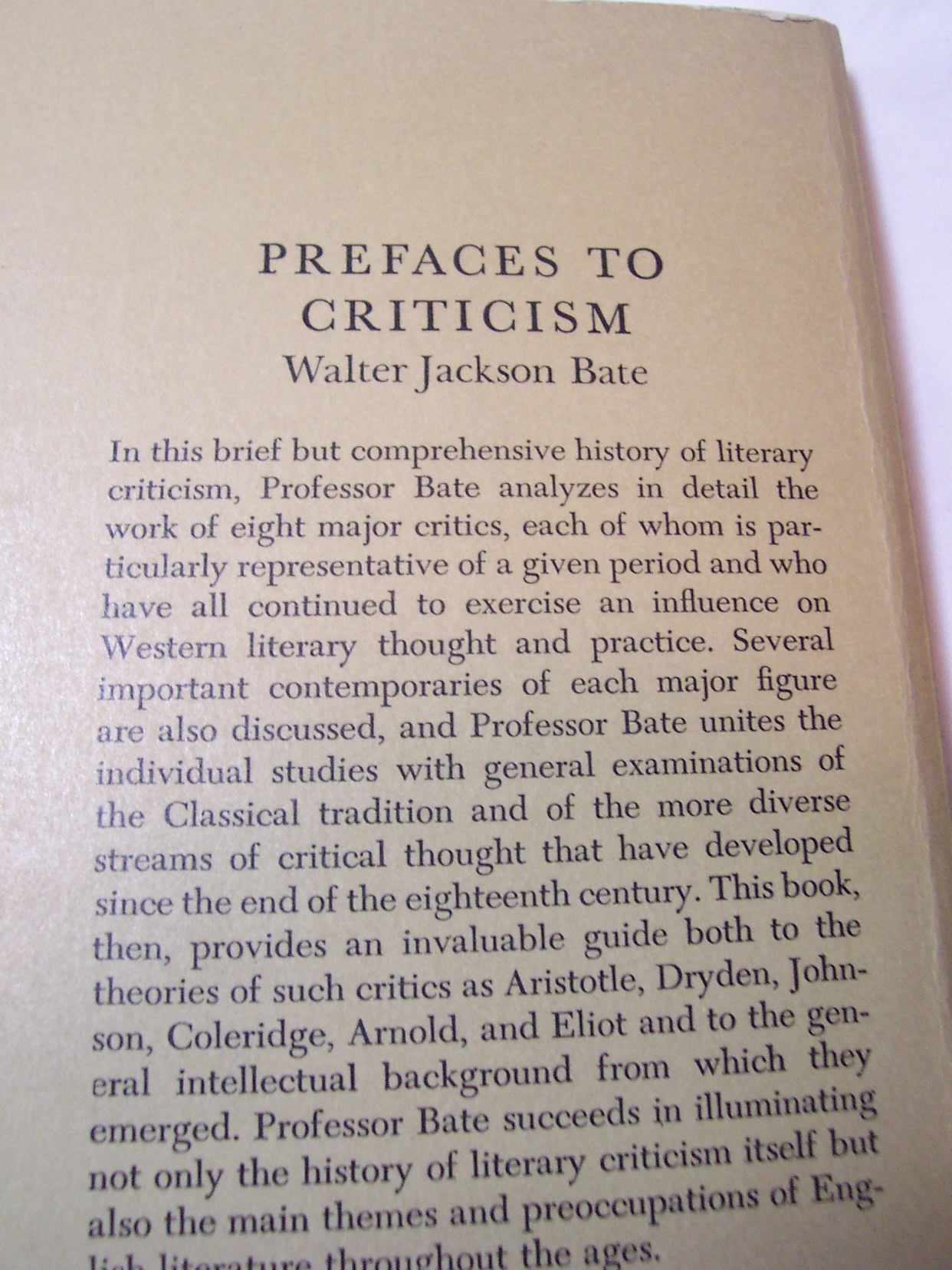 Preface To Criticism Walter Jackson Bate 1959