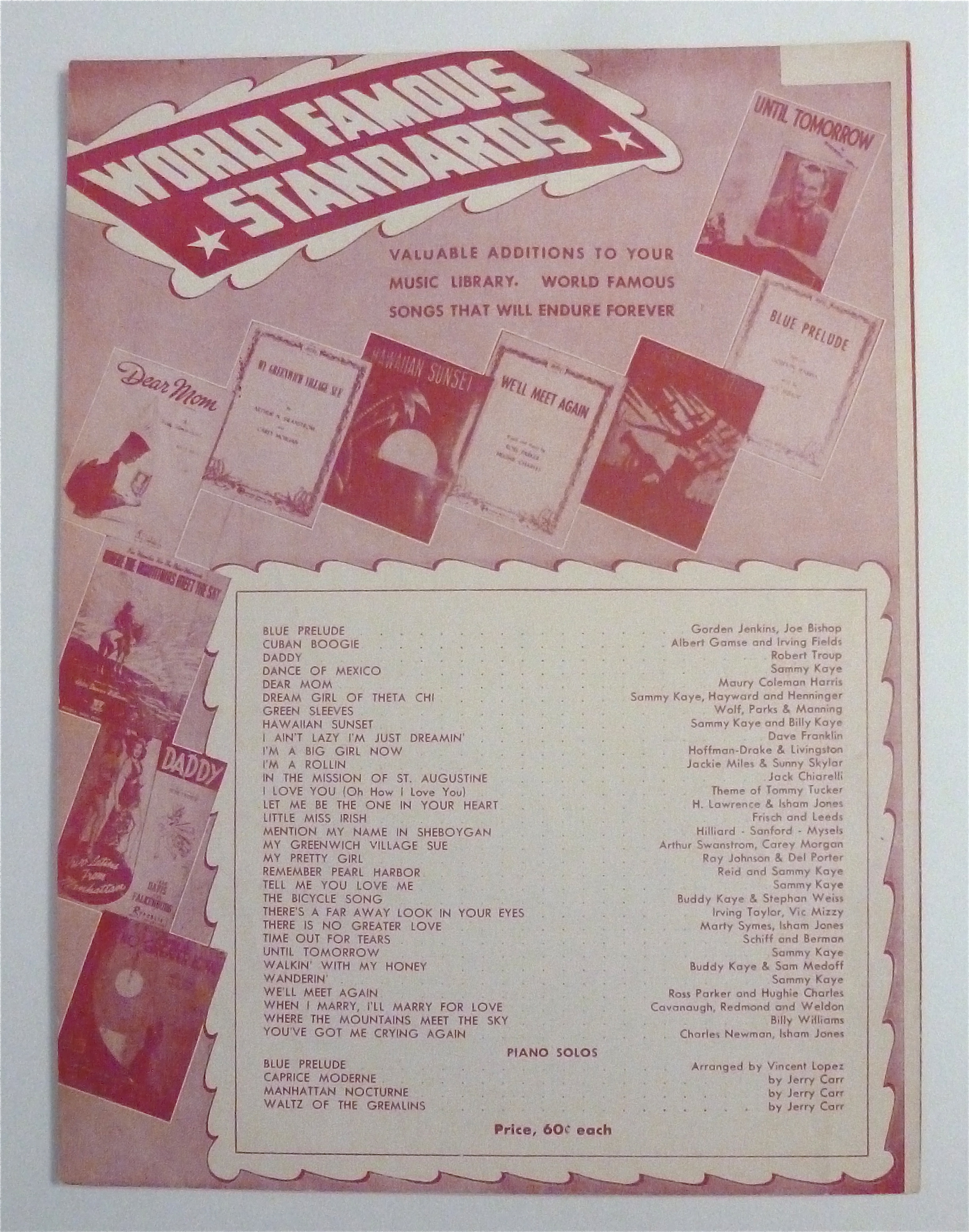 Sheet Music For 1956 Walk Hand In Hand