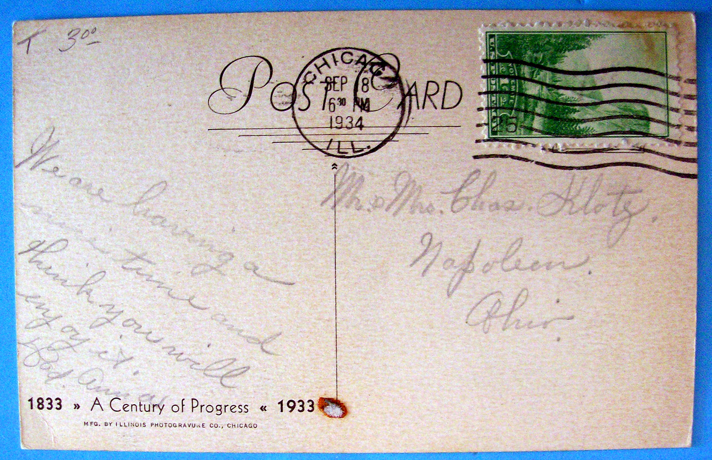 Old Heidelberg Inn Postcard (1933 Century Of Progress)