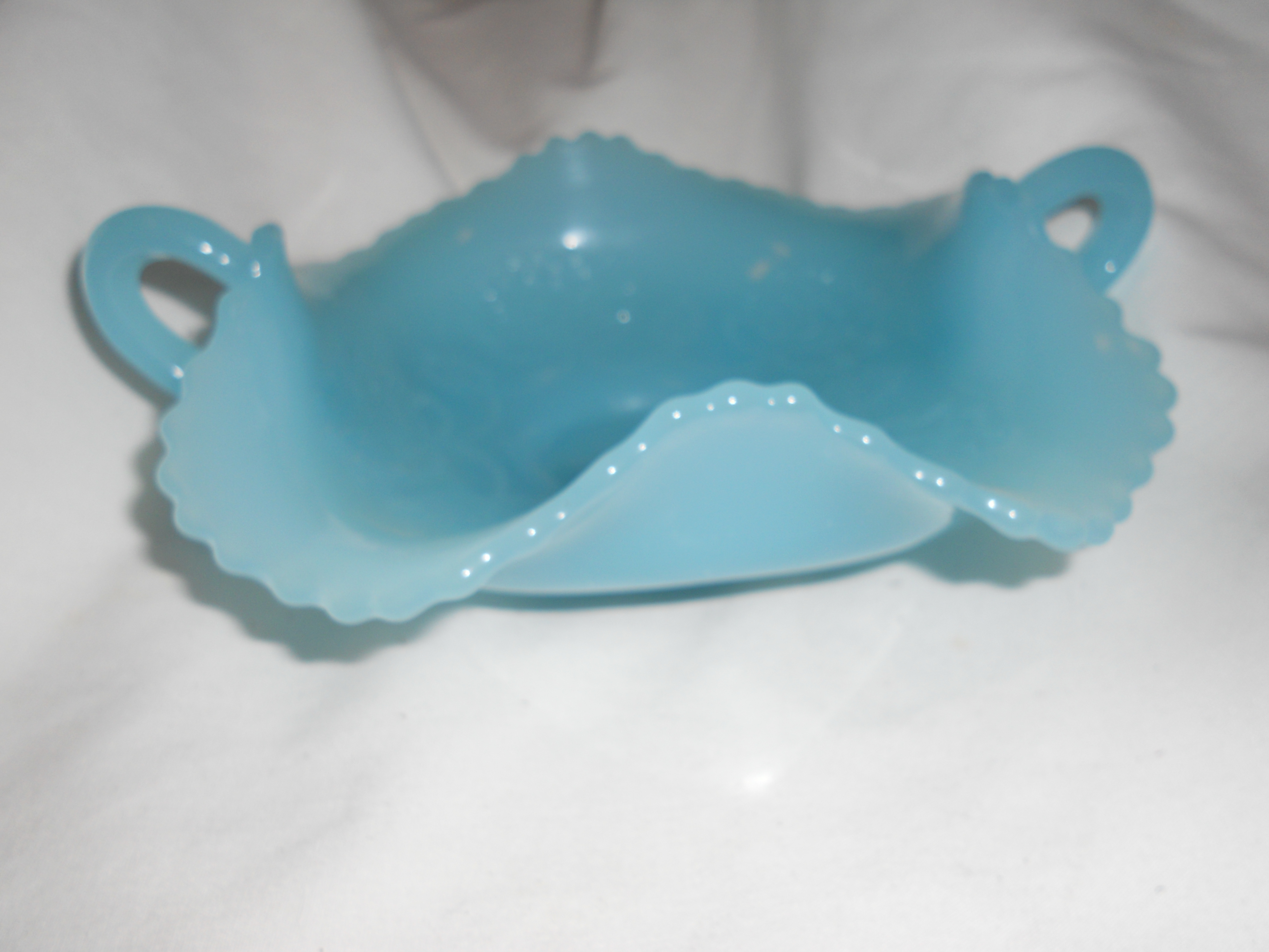Blue Art Glass Double Handled Dish Bon Bon