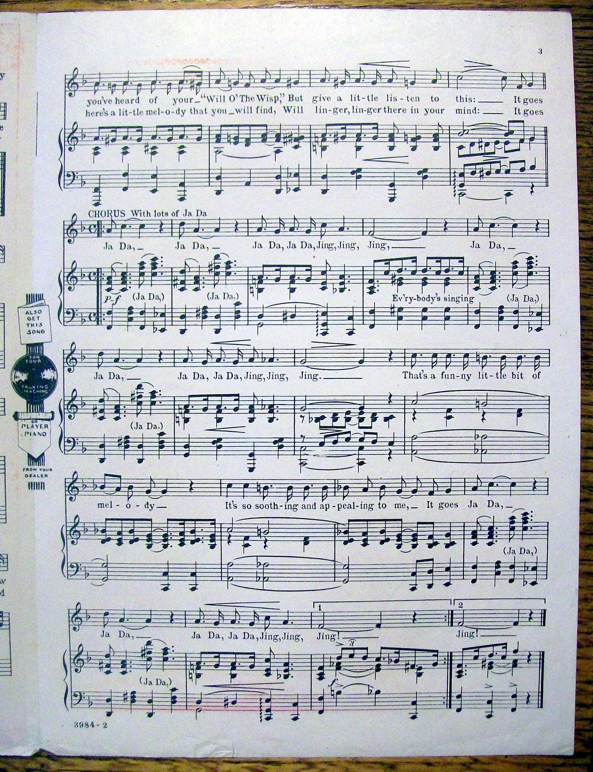 Sheet Music For 1918 Ja-Da By Bob Carleton