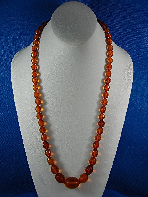Amber GoldenFaceted 40s Necklace 27 Inches
