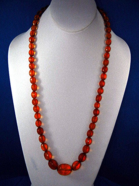 Amber GoldenFaceted 40s Necklace 27 Inches