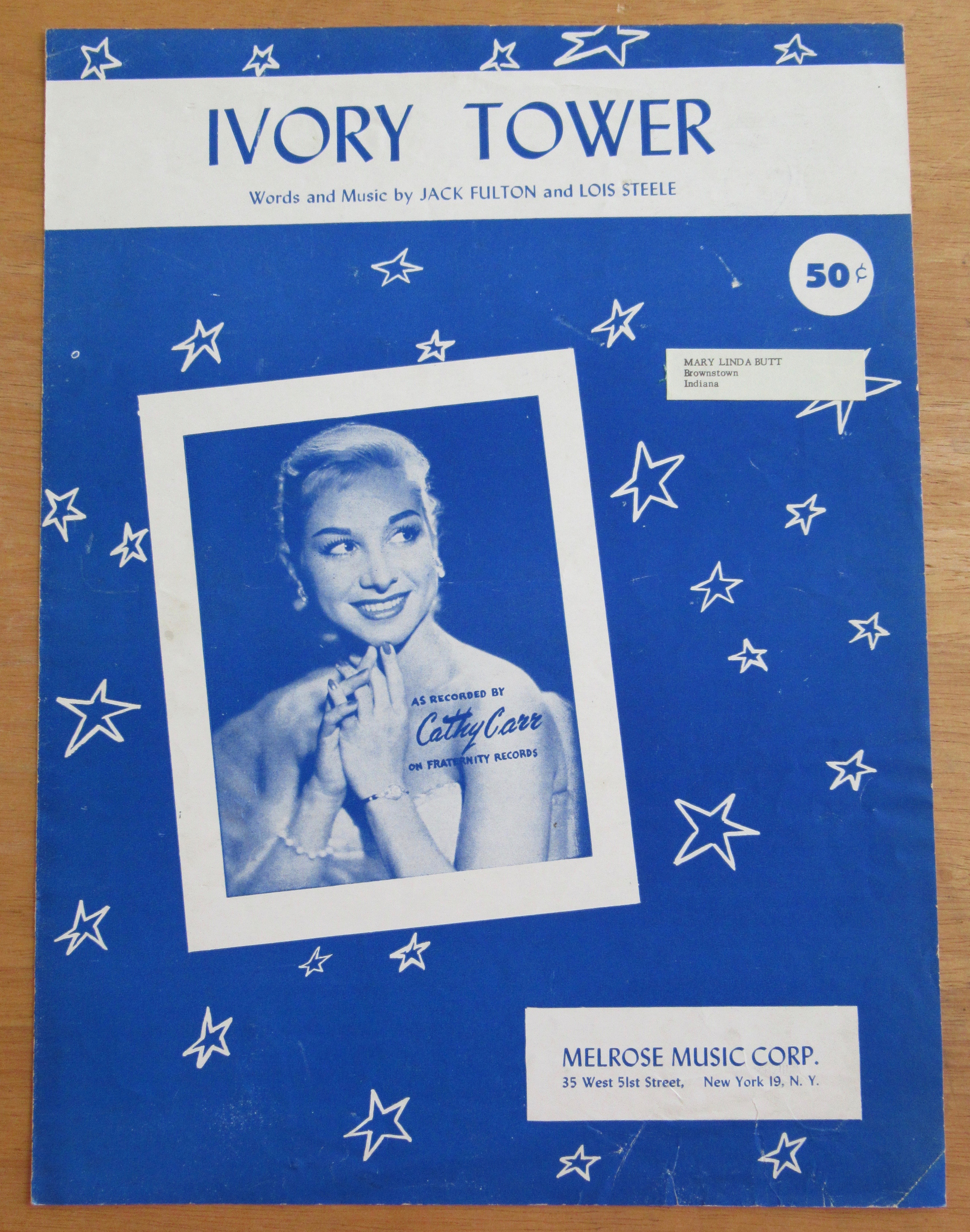 1956 Ivory Tower Sheet Music (Cathy Carr Cover)