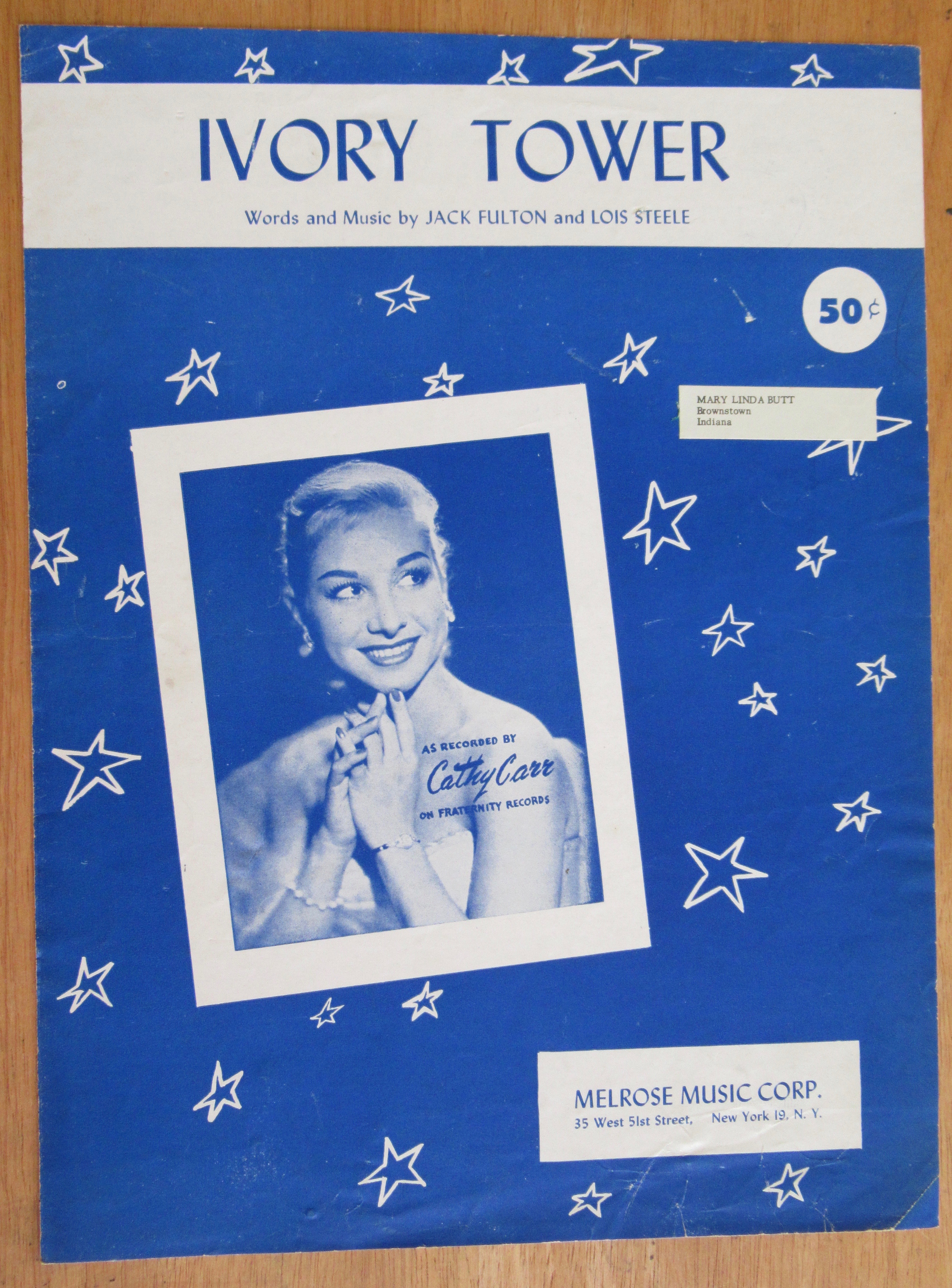 1956 Ivory Tower Sheet Music (Cathy Carr Cover)