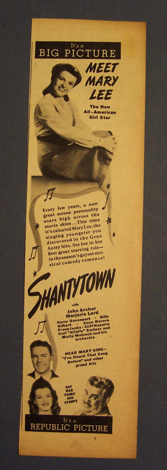 1943  Movie  Ad  For  Meet  Mary Lee &  Shantytown