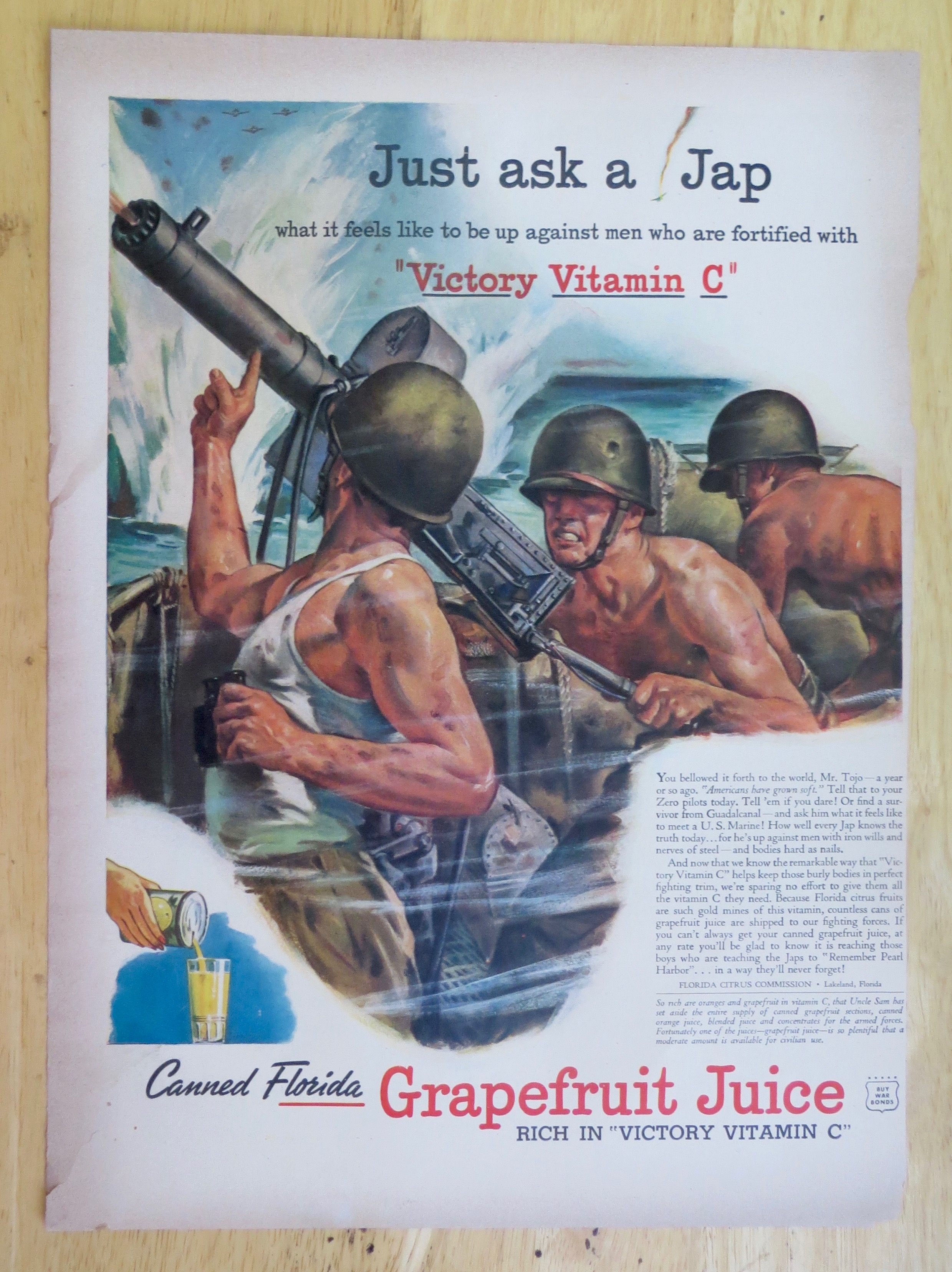 1943 Canned Florida Grapefruit Juice w/Soldiers & Gun