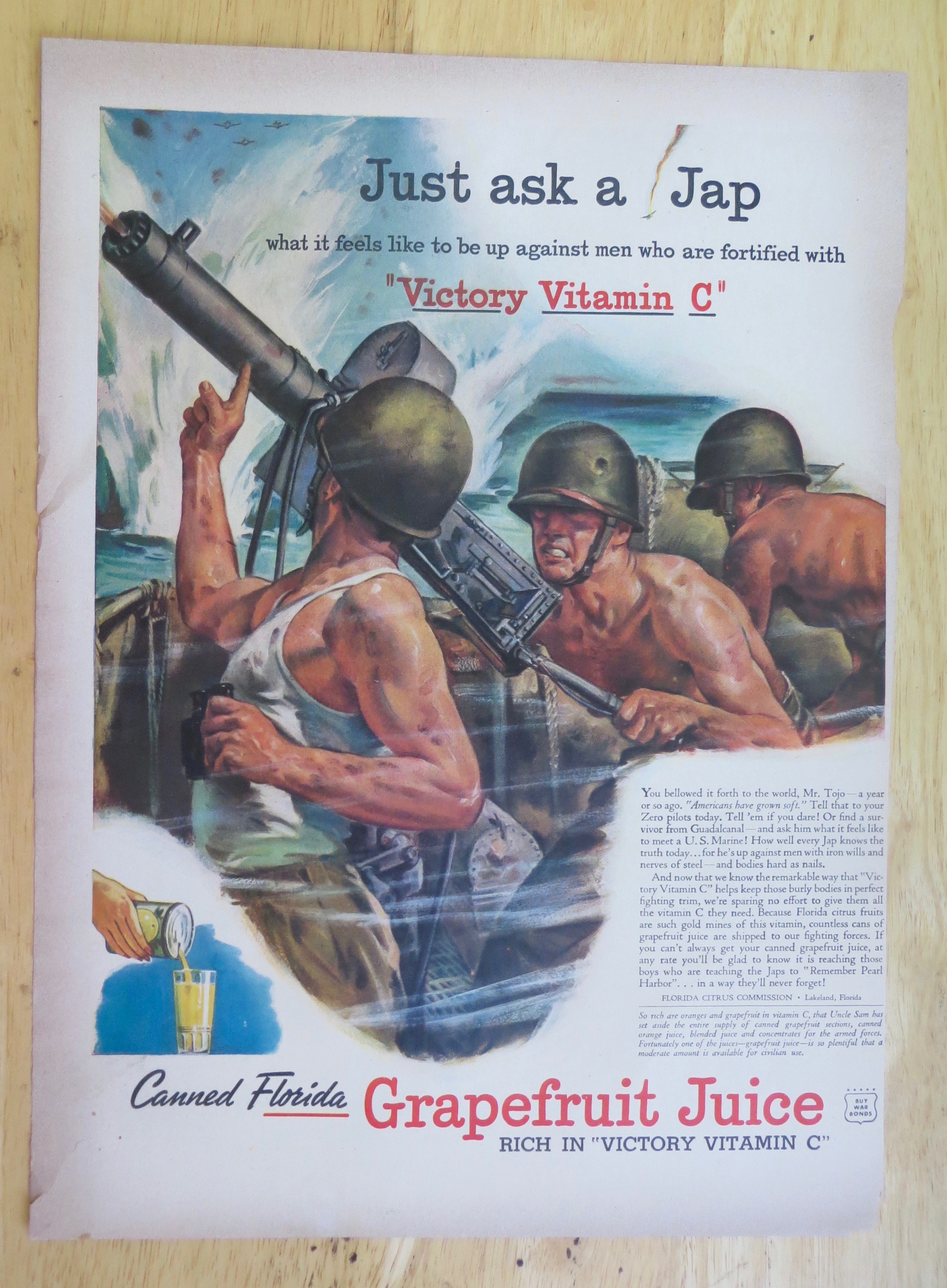1943 Canned Florida Grapefruit Juice w/Soldiers & Gun