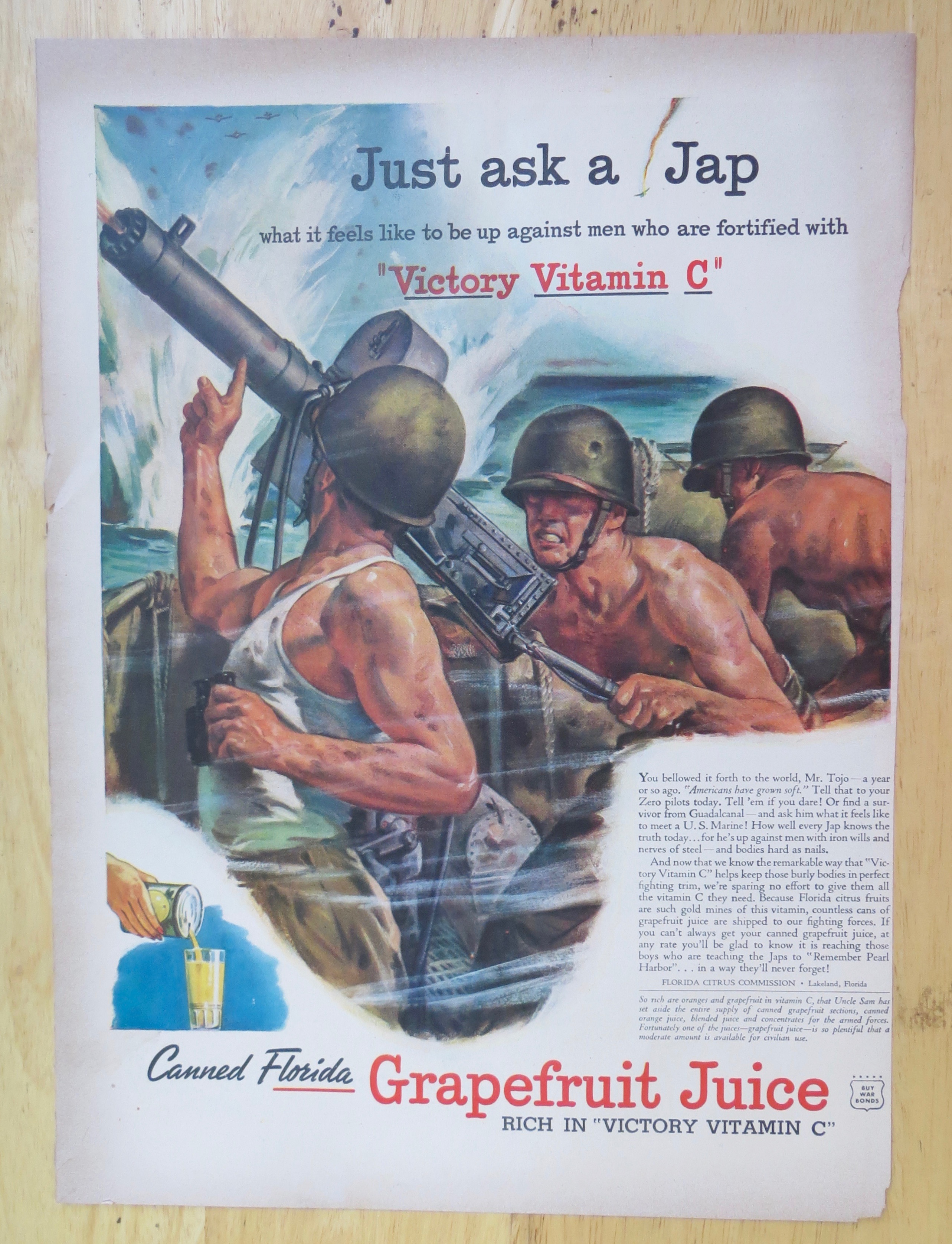 1943 Canned Florida Grapefruit Juice w/Soldiers & Gun