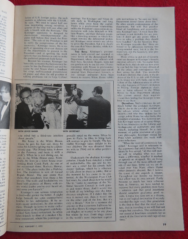 Time Magazine February 7, 1972 Nixon's Secret Agent: Henry Kissinger