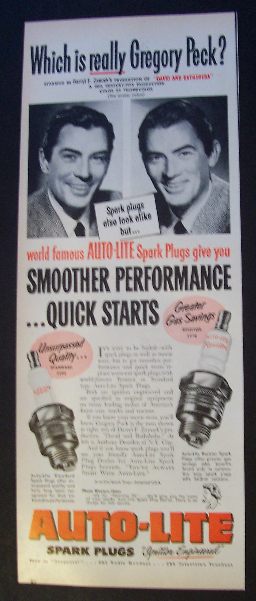 1951 Auto - Lite Spark Plugs with Gregory Peck