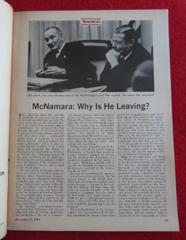 Newsweek Magazine December 11, 1967 Mc Namara: Why Is He Leaving