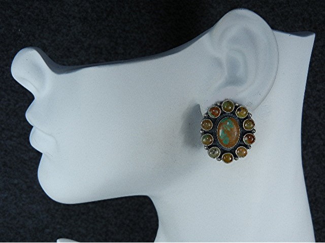 Navajo Kirk Smith Sterling Silver Turquoise Clip  Earri