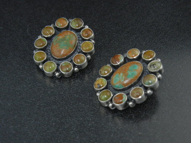 Navajo Kirk Smith Sterling Silver Turquoise Clip  Earri