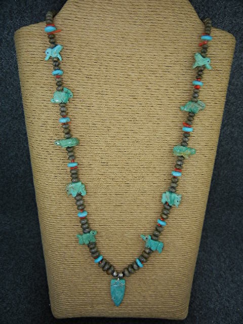 Carved Turquoise Fetish Necklace Sterling Silver Stacey