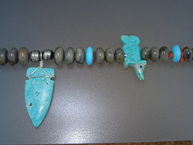Carved Turquoise Fetish Necklace Sterling Silver Stacey
