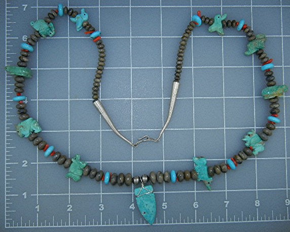 Carved Turquoise Fetish Necklace Sterling Silver Stacey