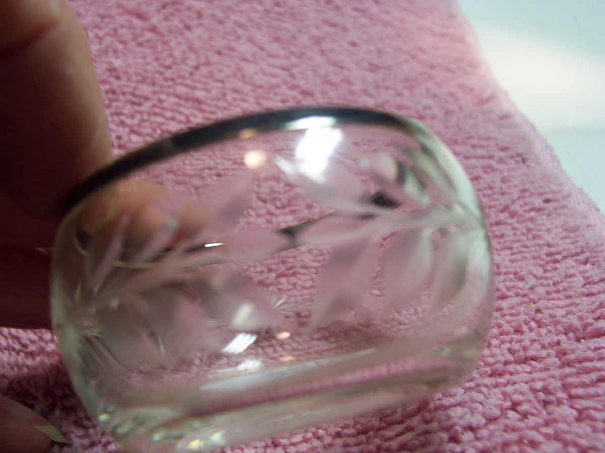 Etched Glass Silver Rim Salt Cellar