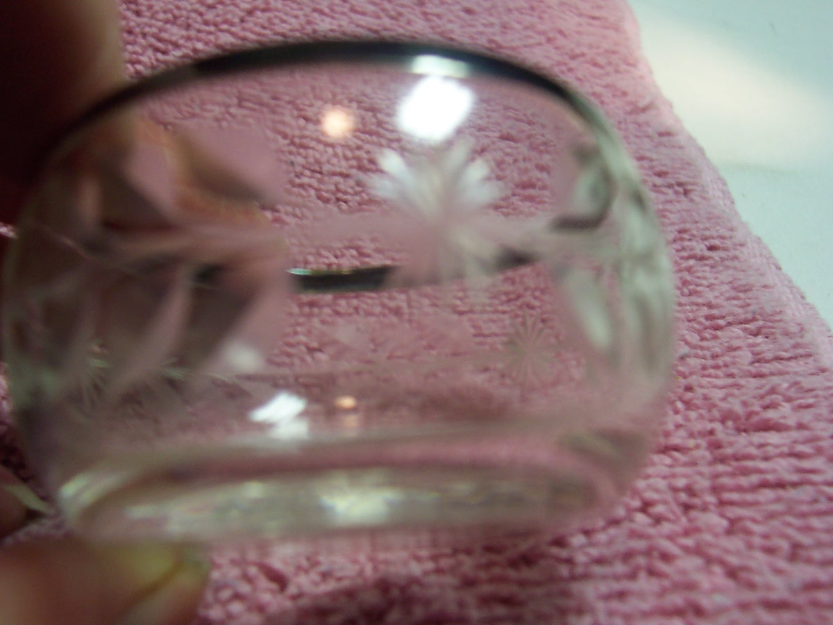 Etched Glass Silver Rim Salt Cellar