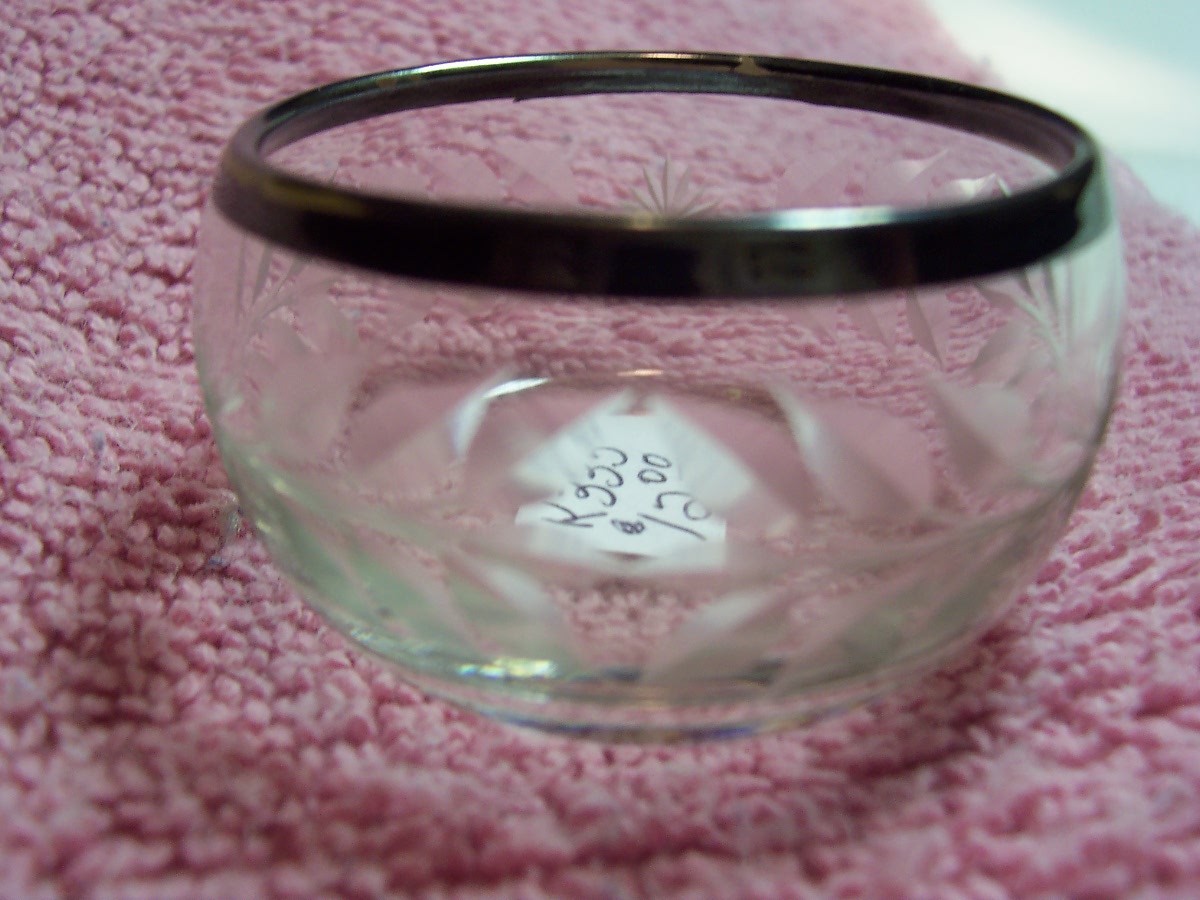 Etched Glass Silver Rim Salt Cellar