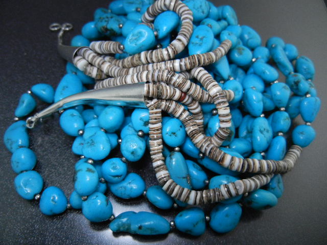 Navajo Turquoise 4 Strand Sterling Silver Necklace