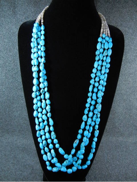 Navajo Turquoise 4 Strand Sterling Silver Necklace