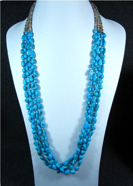 Navajo Turquoise 4 Strand Sterling Silver Necklace