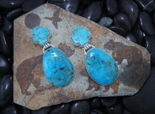 David Troutman  Kingman Turquoise Sterling Silver Earri