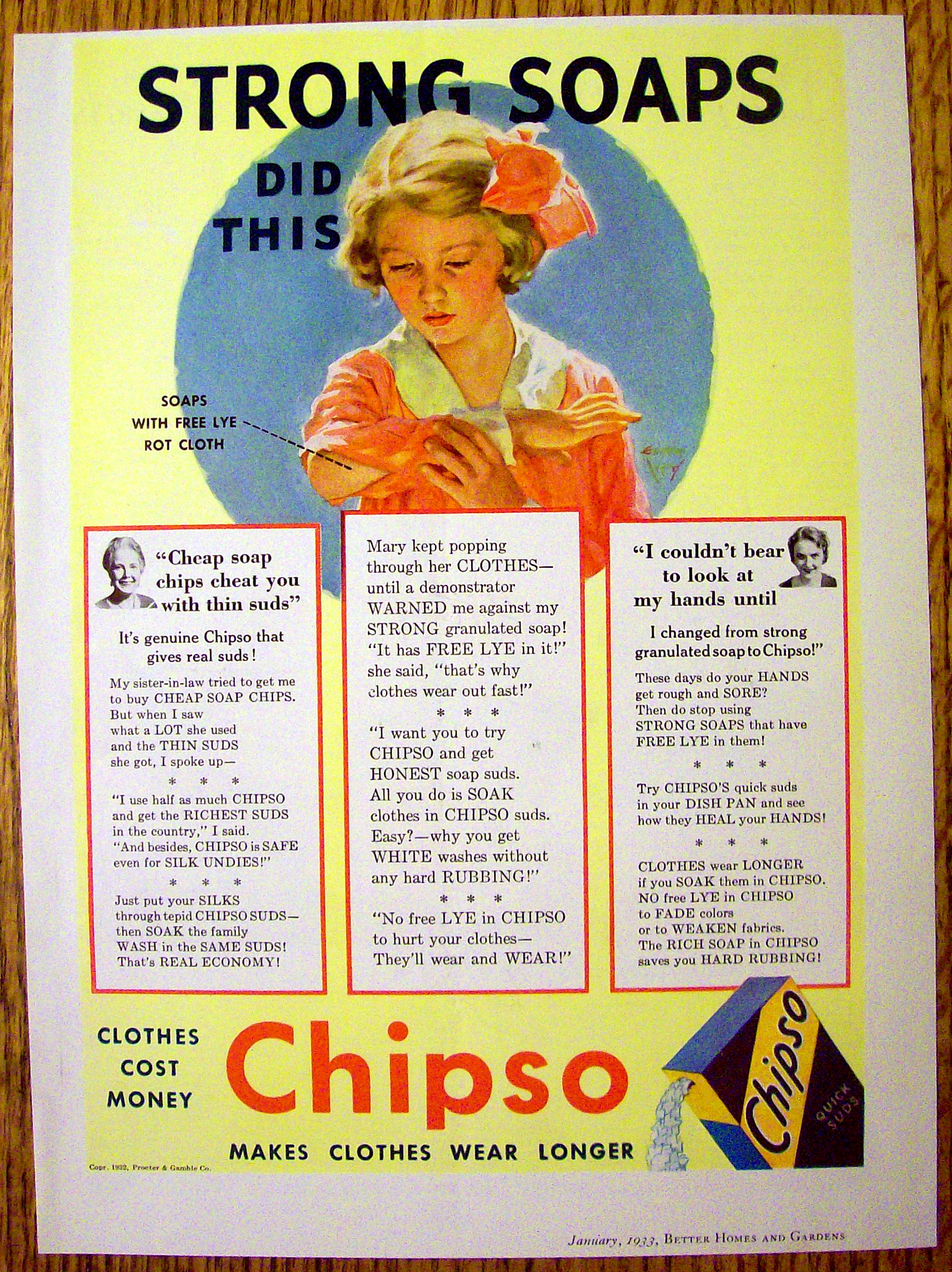 1934 Chipso Quick Suds with Girl with Ripped Shirt