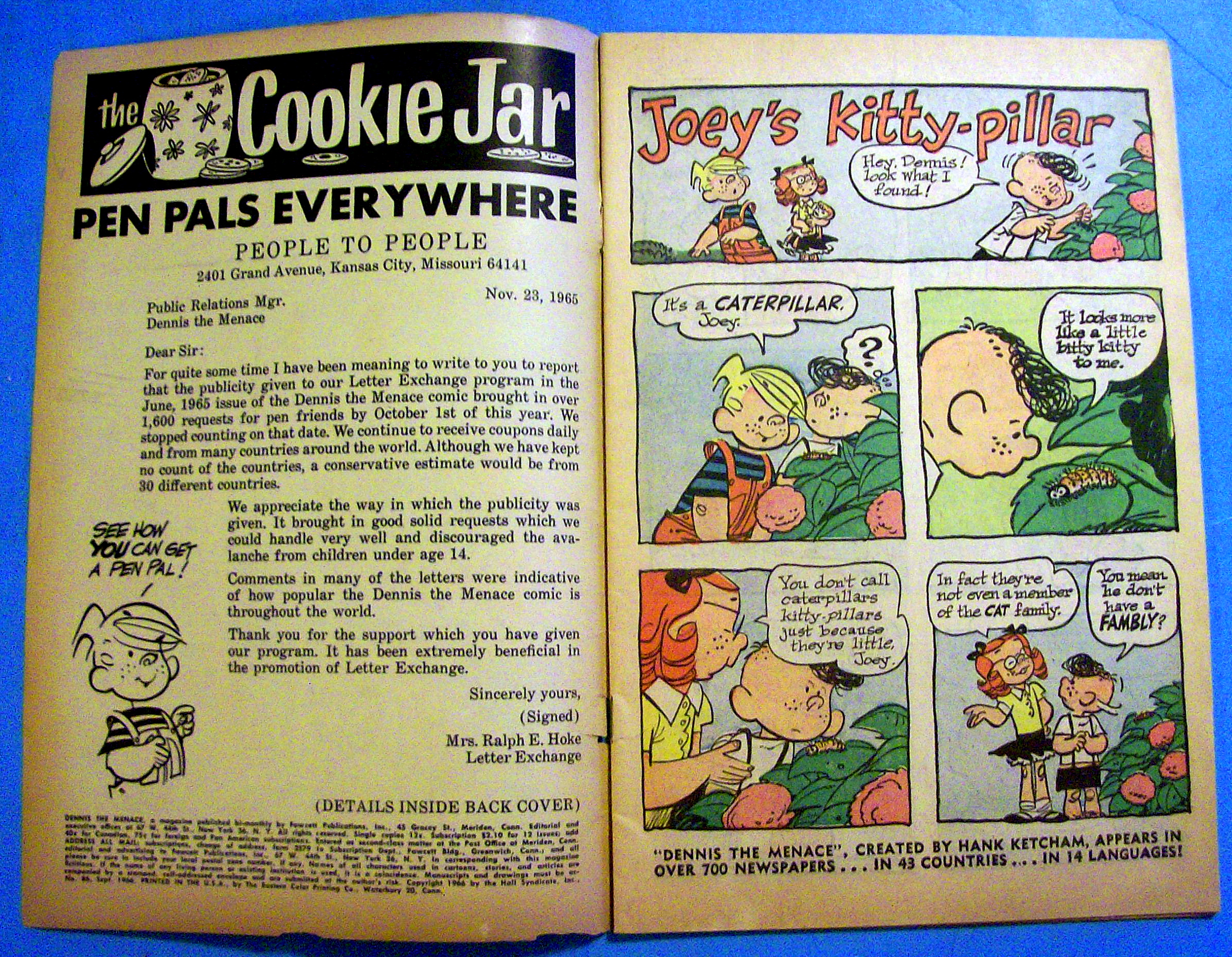 Dennis The Menace Comic #86 September 1966 Kitty-Pillar