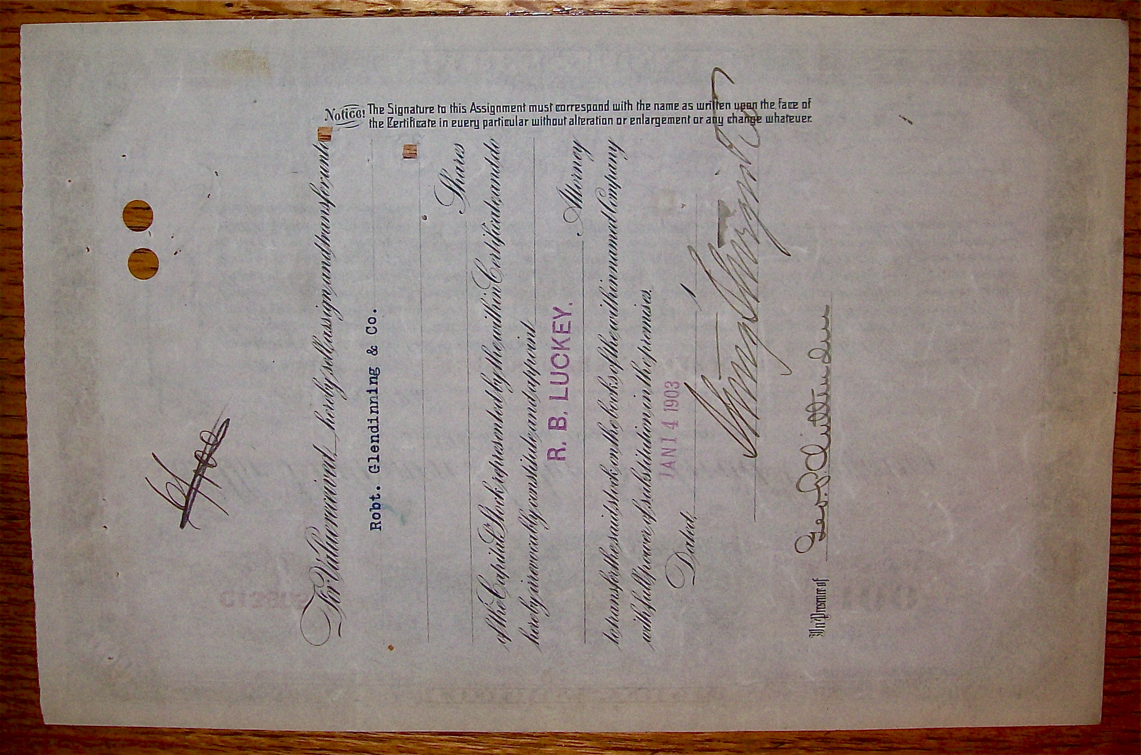 1903 Baltimore & Ohio Railroad 100 Shares Stock