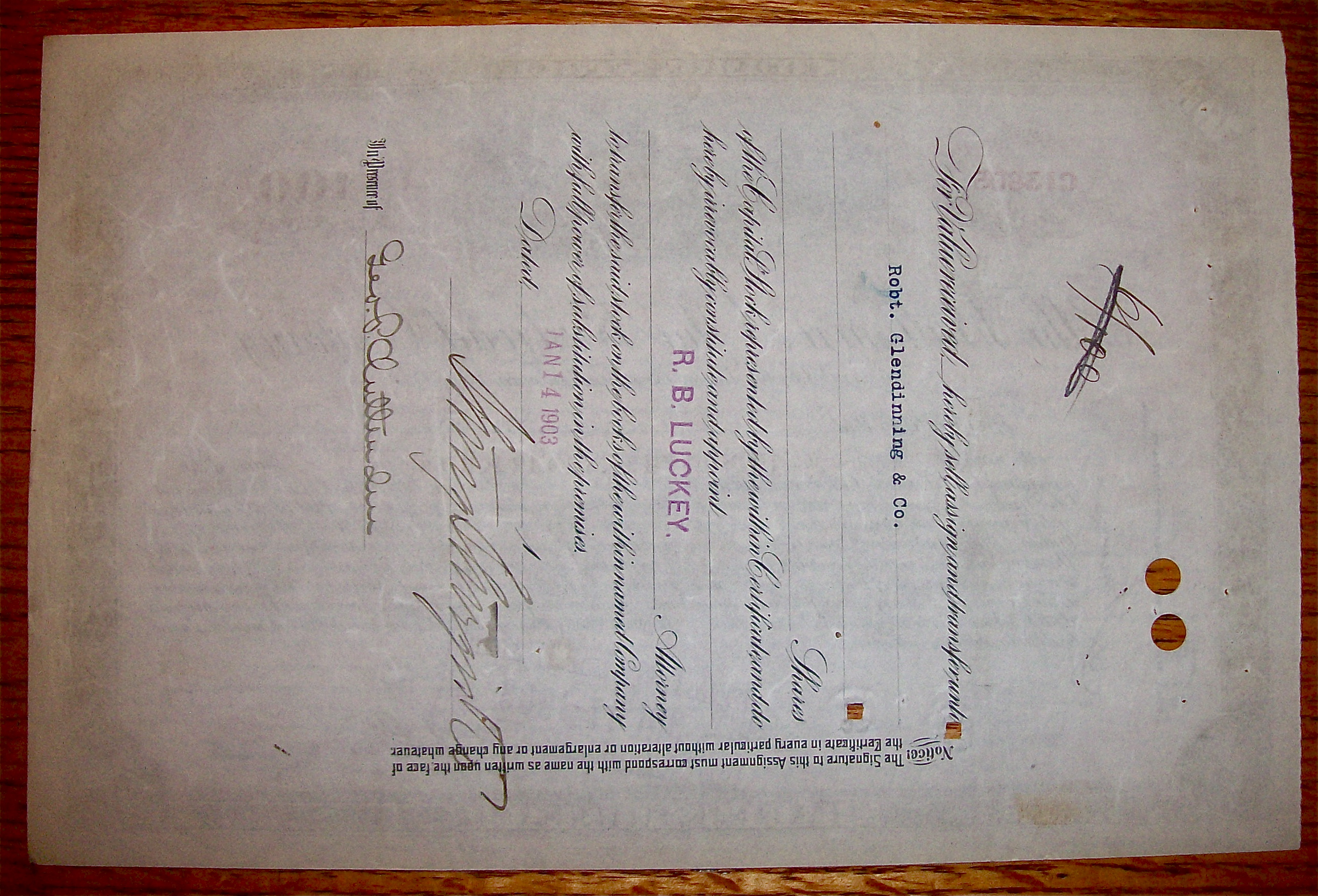 1903 Baltimore & Ohio Railroad 100 Shares Stock