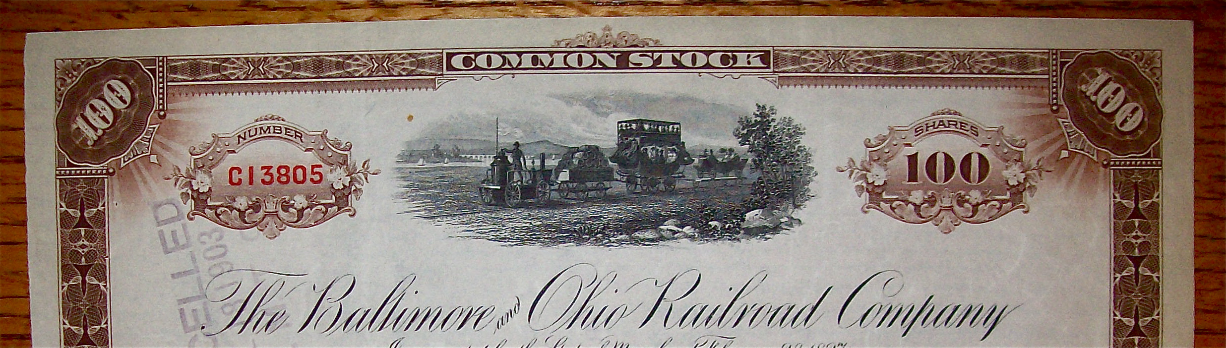 1903 Baltimore & Ohio Railroad 100 Shares Stock