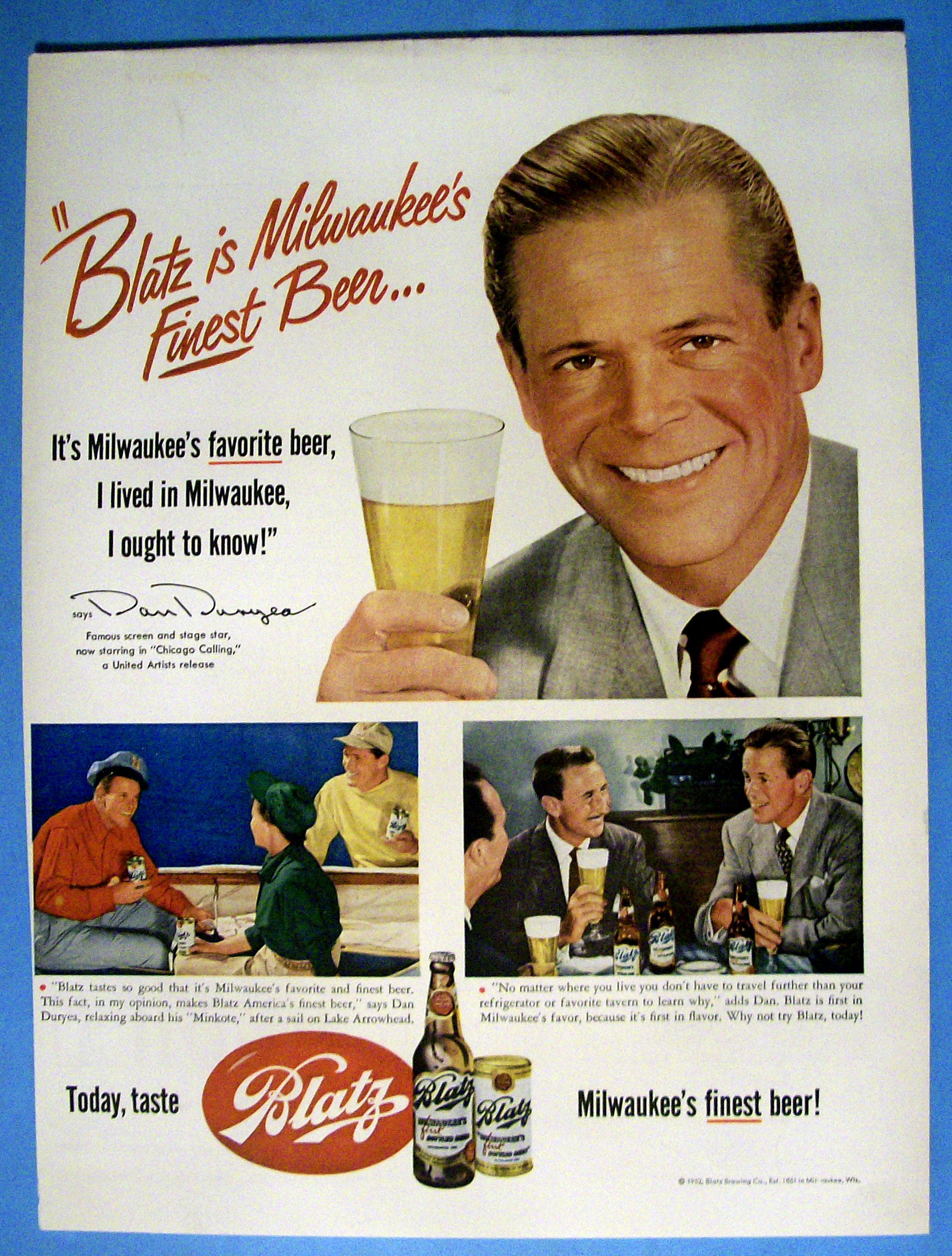 Vintage Ad: 1952 Blatz Beer with Dan Dunyea
