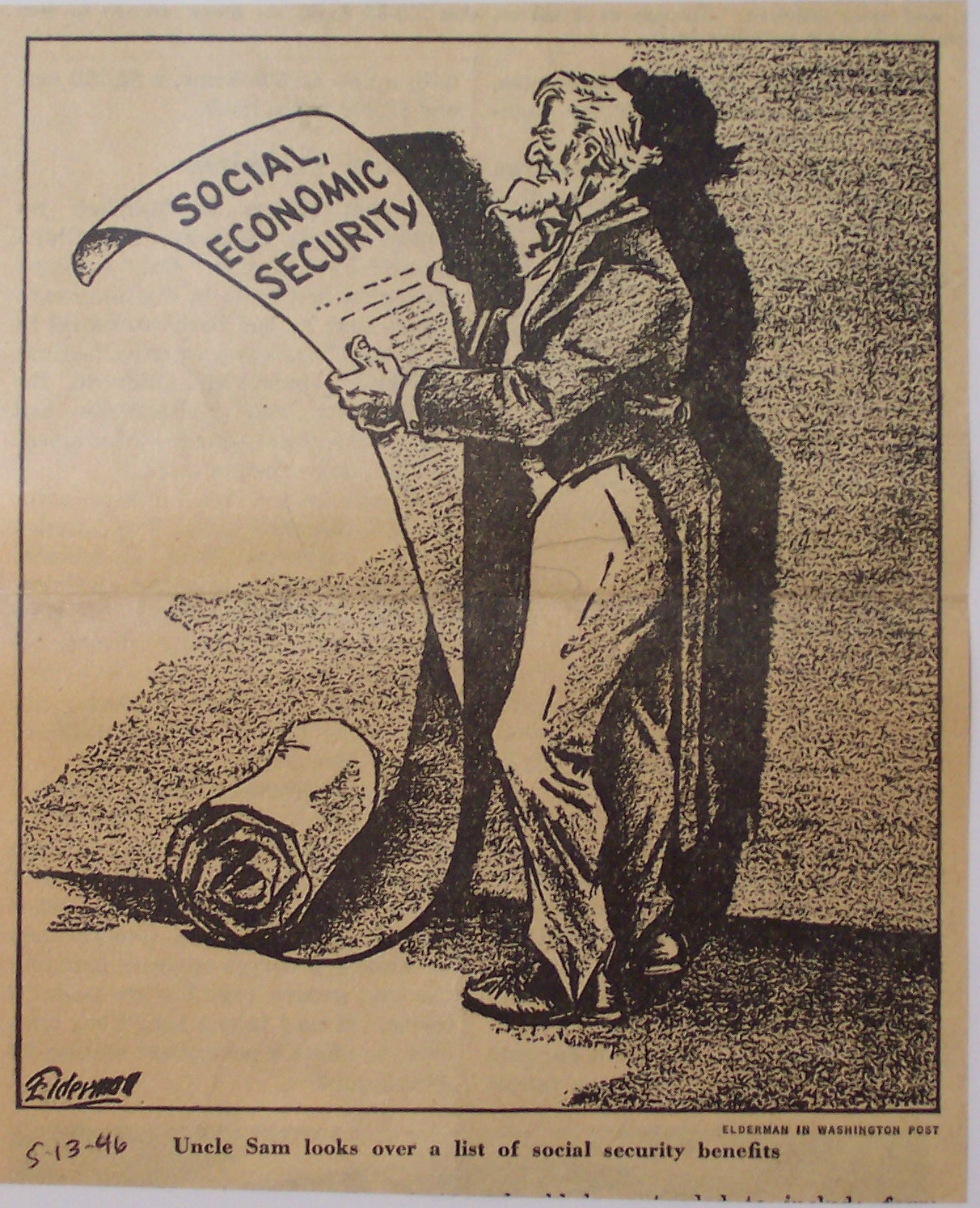 Political Cartoon - 1946 Uncle Sam and Social Security