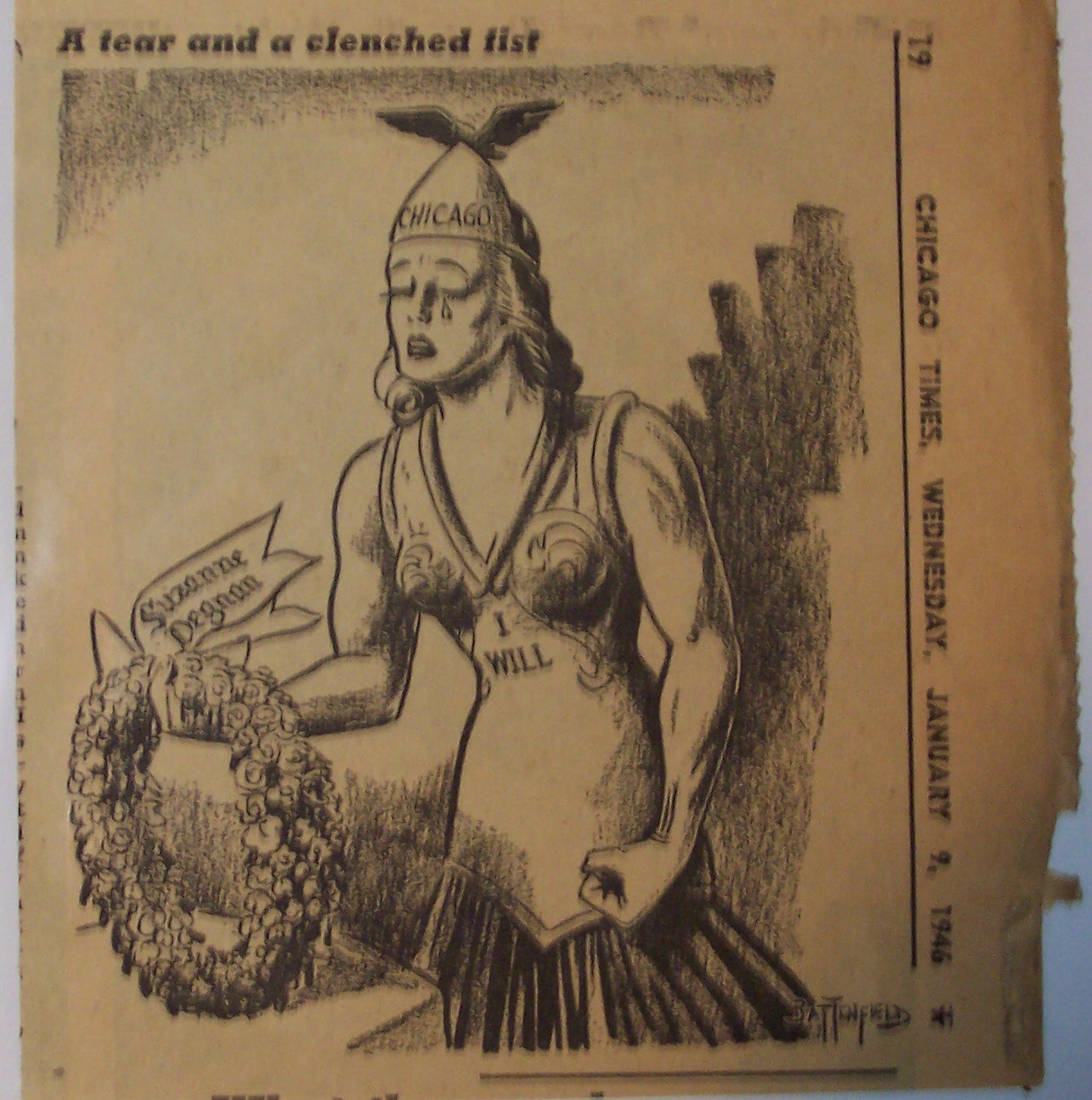 Political Cartoon January 9, 1946 Lady Chicago In Tears