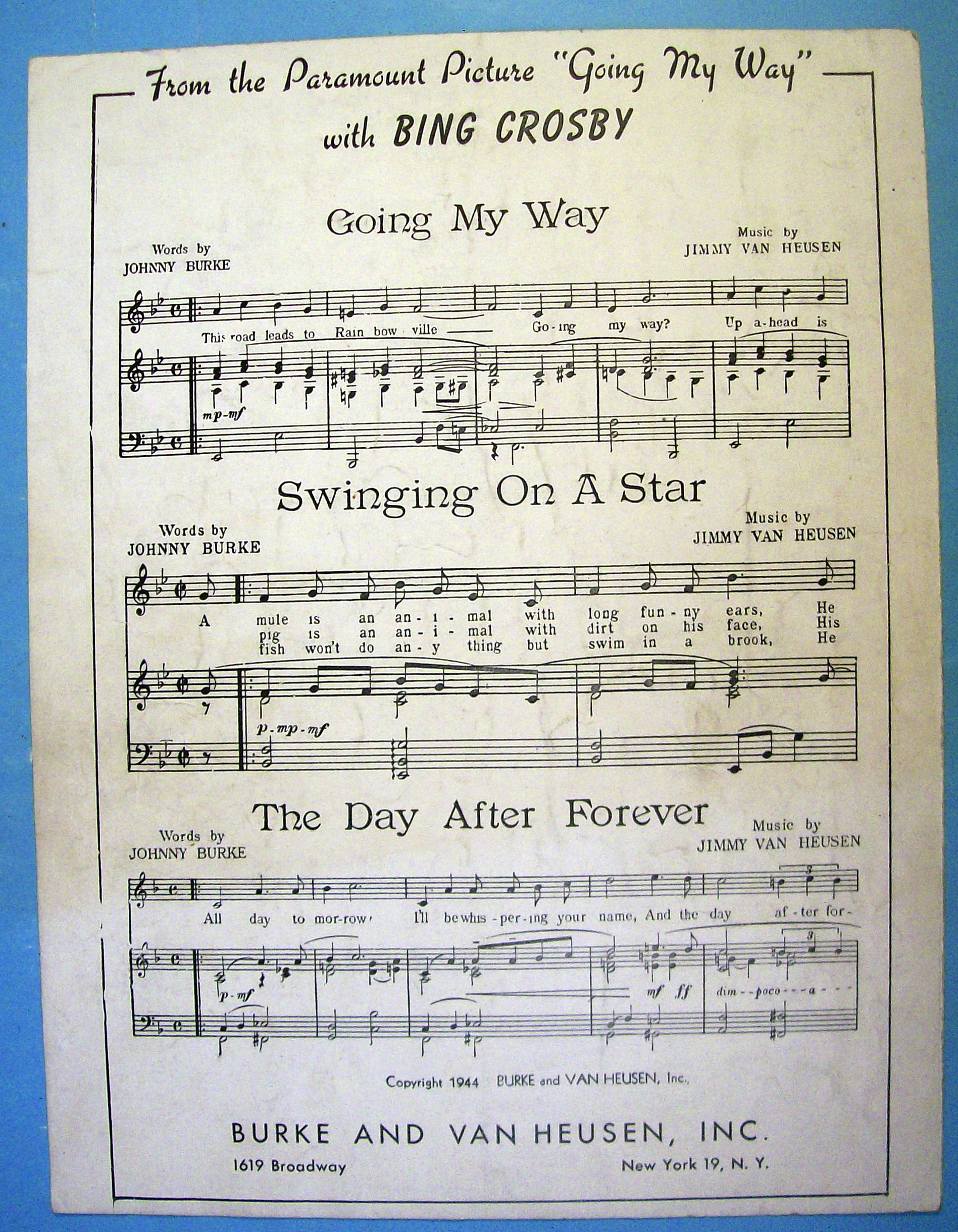Sheet Music For 1944 Swinging On A Star By Johnny Burke