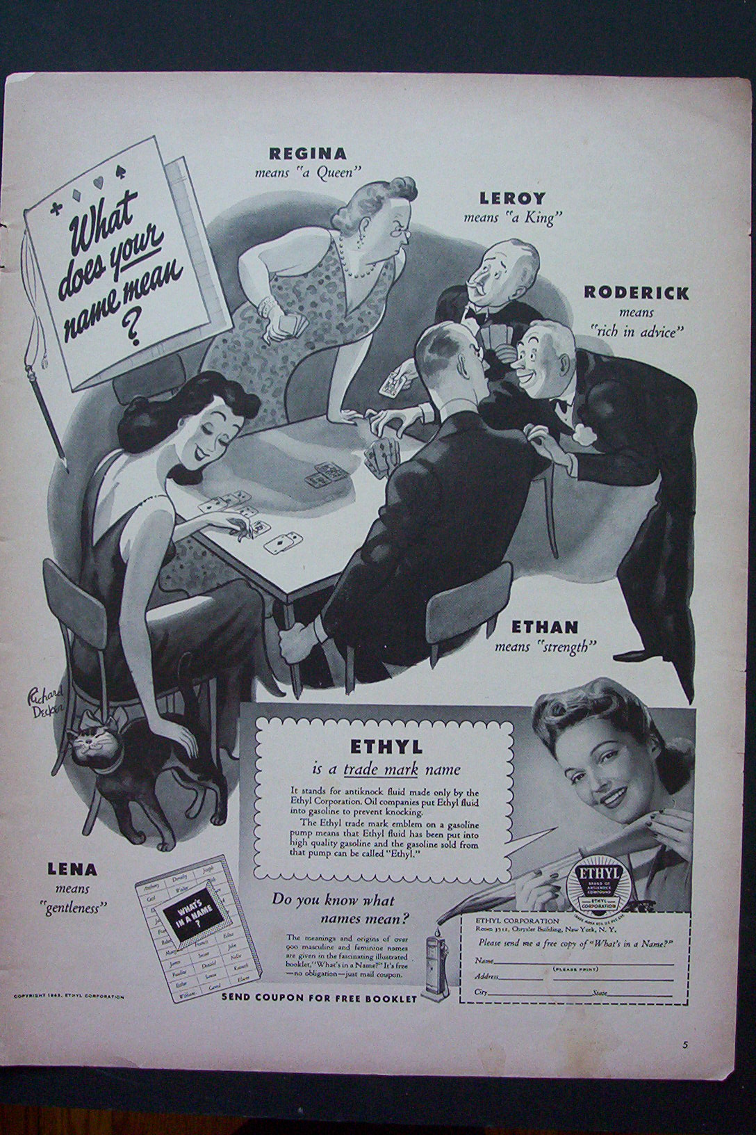 1943 Ethyl Corporation with 5 People Playing Cards