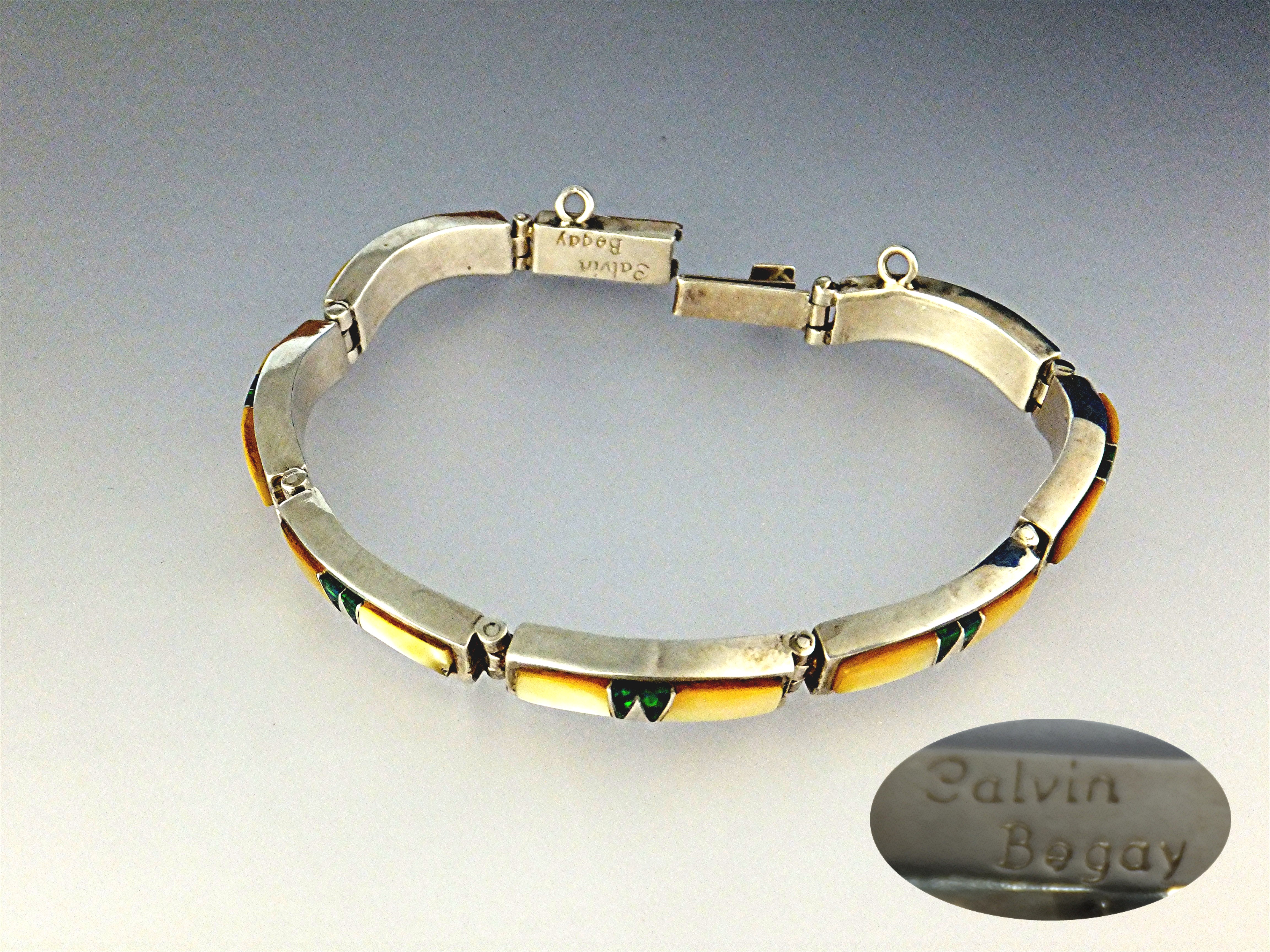 CALVIN BEGAY Golden Abalone Opal Sterling Silver Bracel