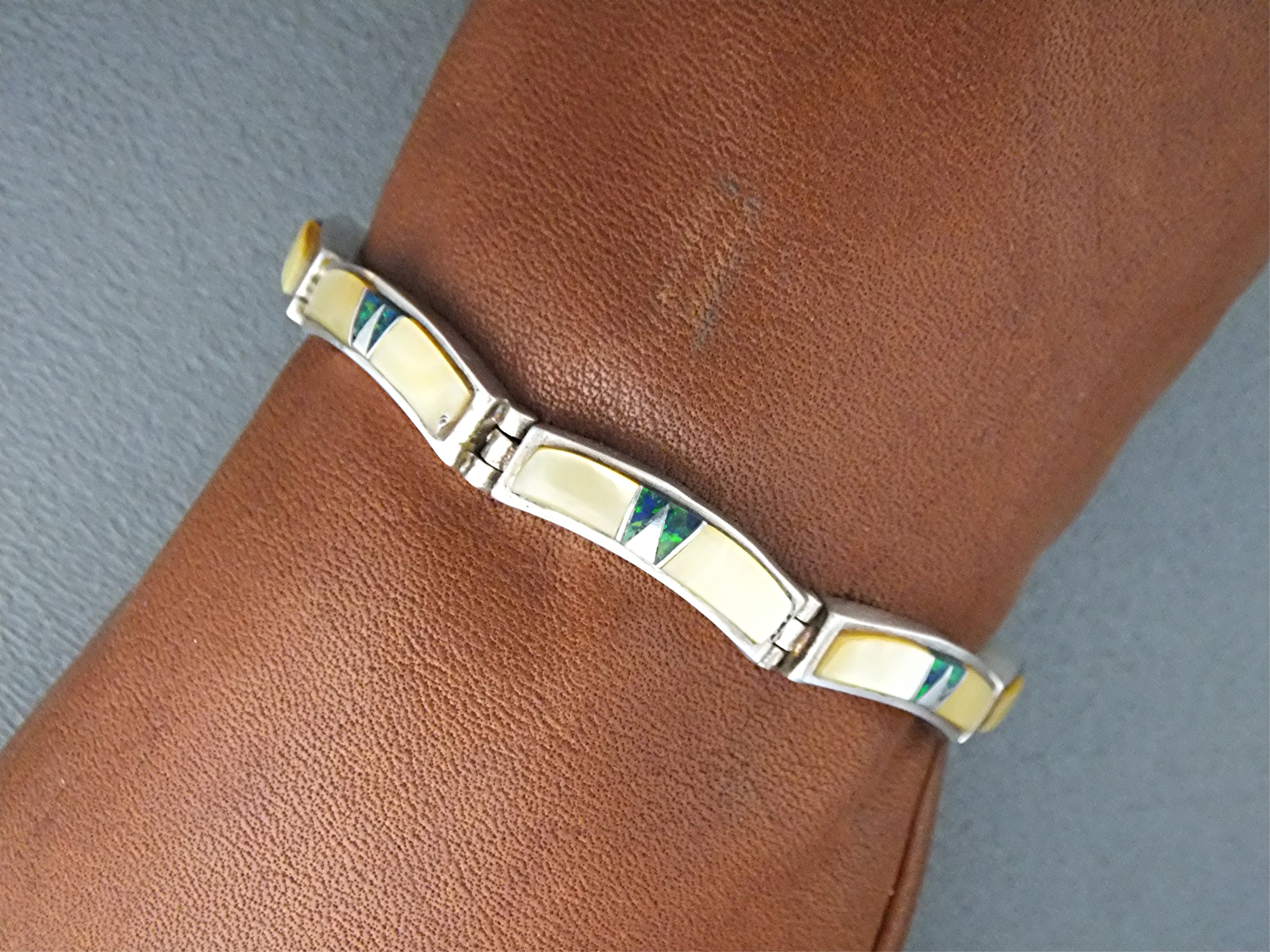 CALVIN BEGAY Golden Abalone Opal Sterling Silver Bracel