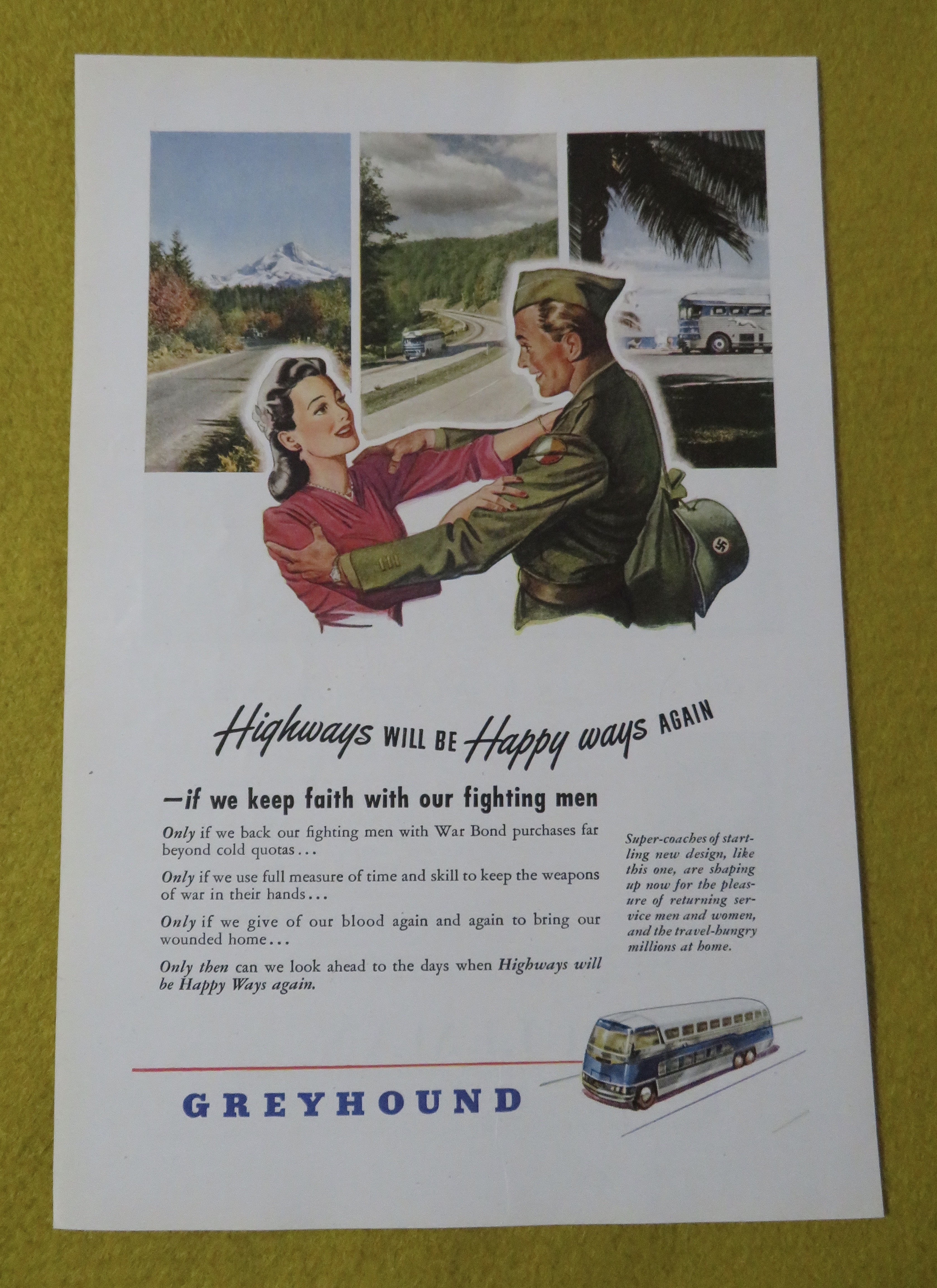1945 Greyhound with Woman & Soldier Greeting